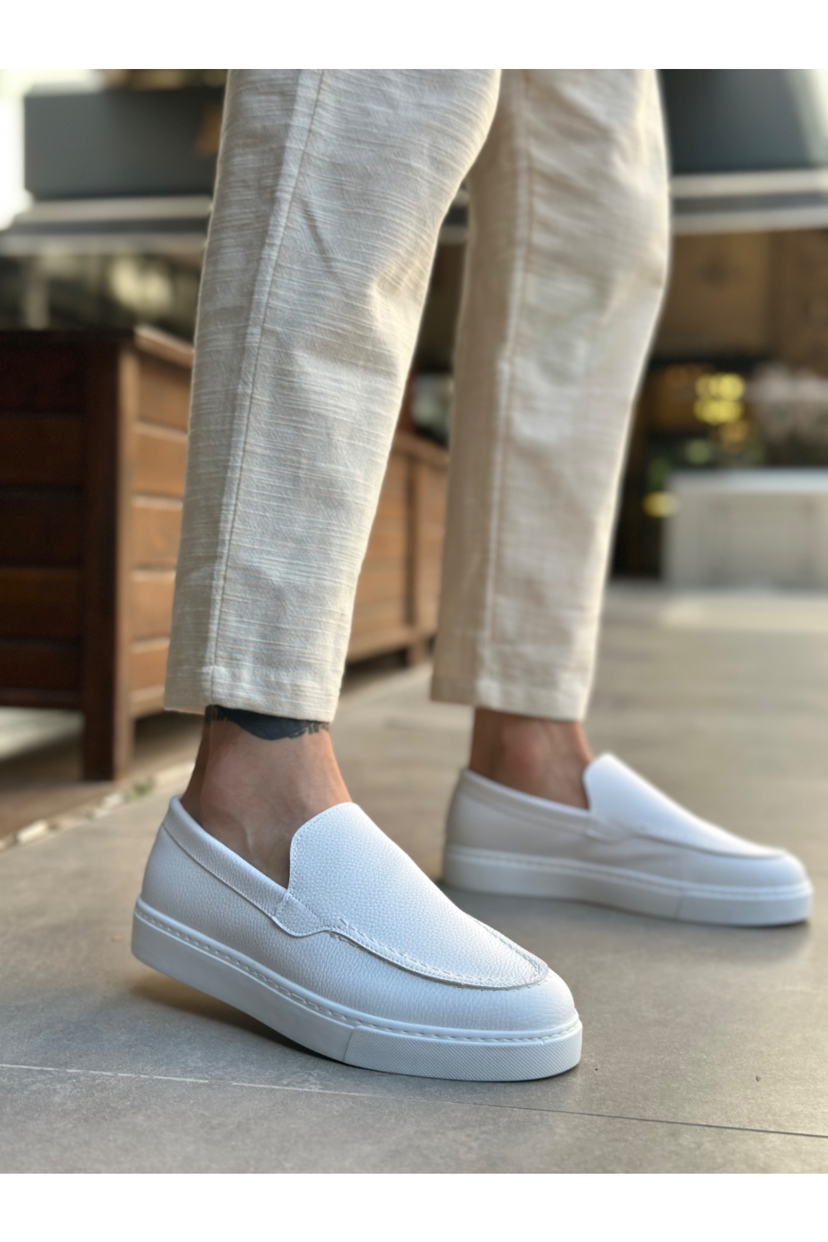 Bağcıksız Erkek Casual Ayakkabı BEYAZ (BEYAZ TABAN) - Görsel 4