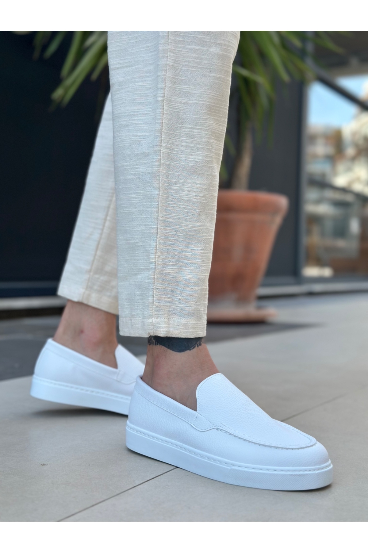 Bağcıksız Erkek Casual Ayakkabı BEYAZ (BEYAZ TABAN) - Görsel 5