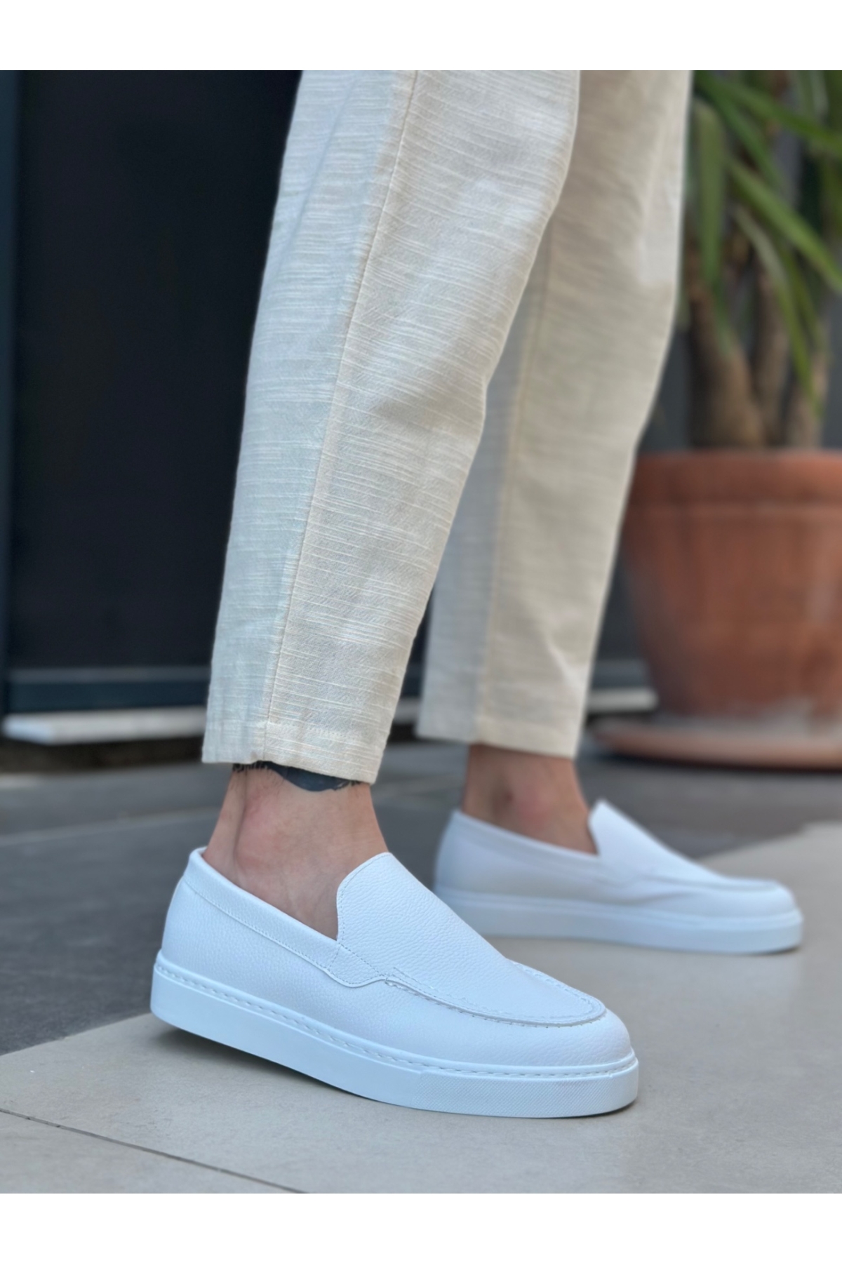 Bağcıksız Erkek Casual Ayakkabı BEYAZ (BEYAZ TABAN) - Görsel 6