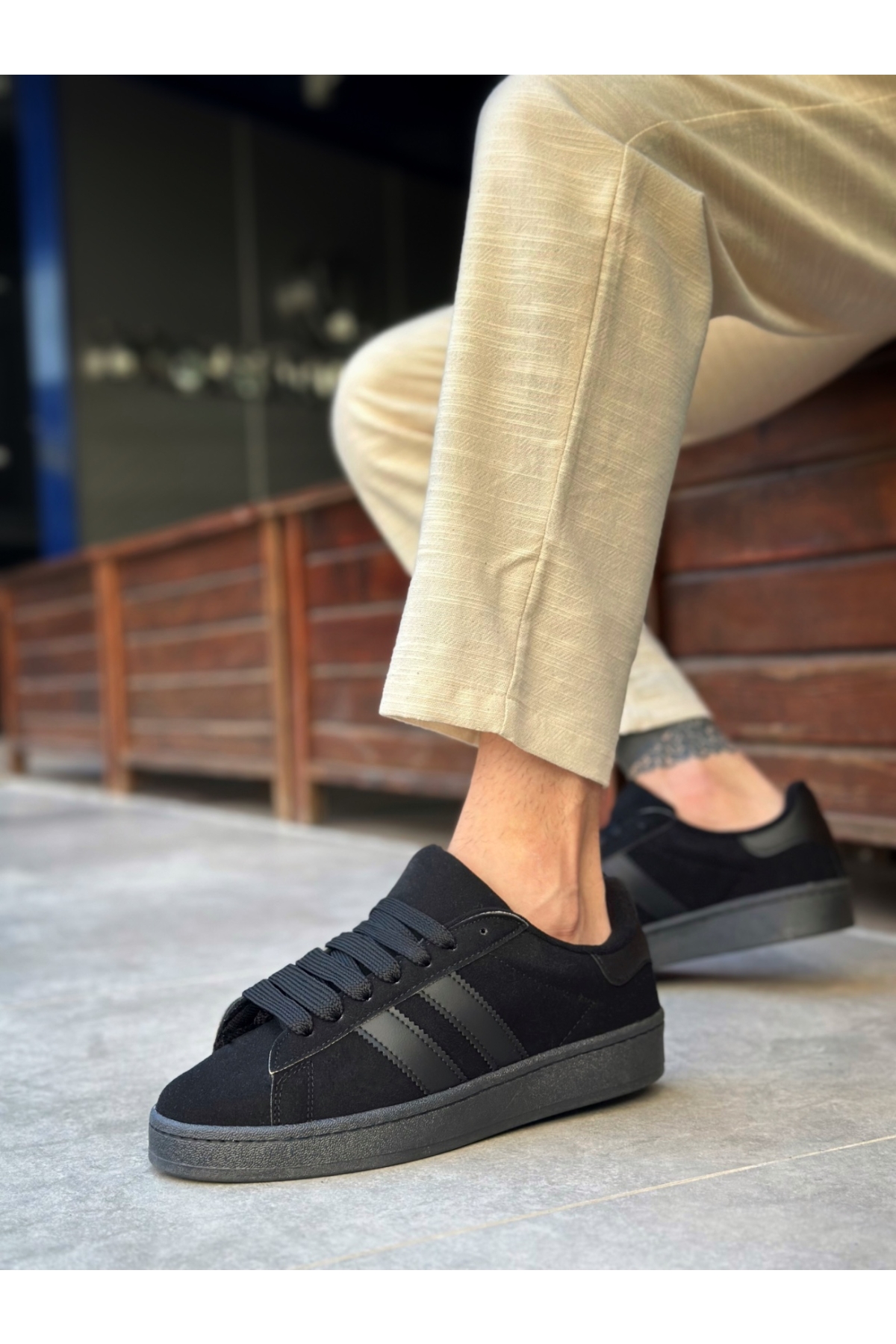 Bağcıklı Erkek Günlük Ayakkabı SİYAH (SİYAH TABAN) - Görsel 3