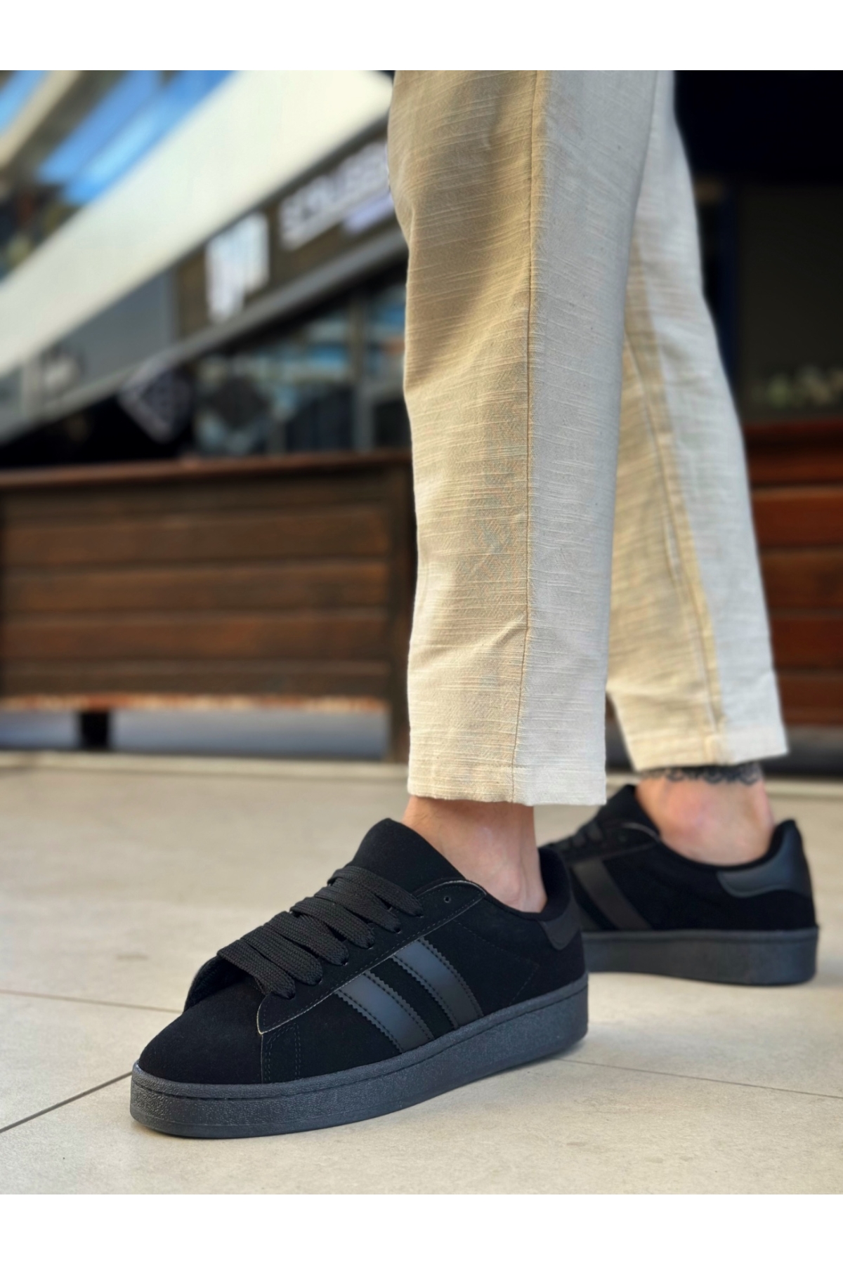Bağcıklı Erkek Günlük Ayakkabı SİYAH (SİYAH TABAN) - Görsel 4
