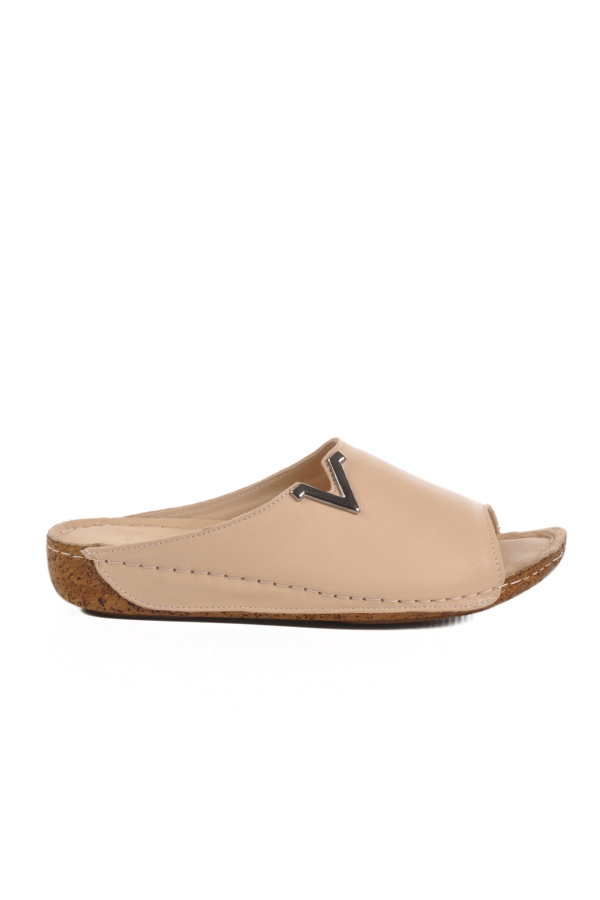 Aspor Bej Hakiki Deri Kadın Düz Terlik - Görsel 2