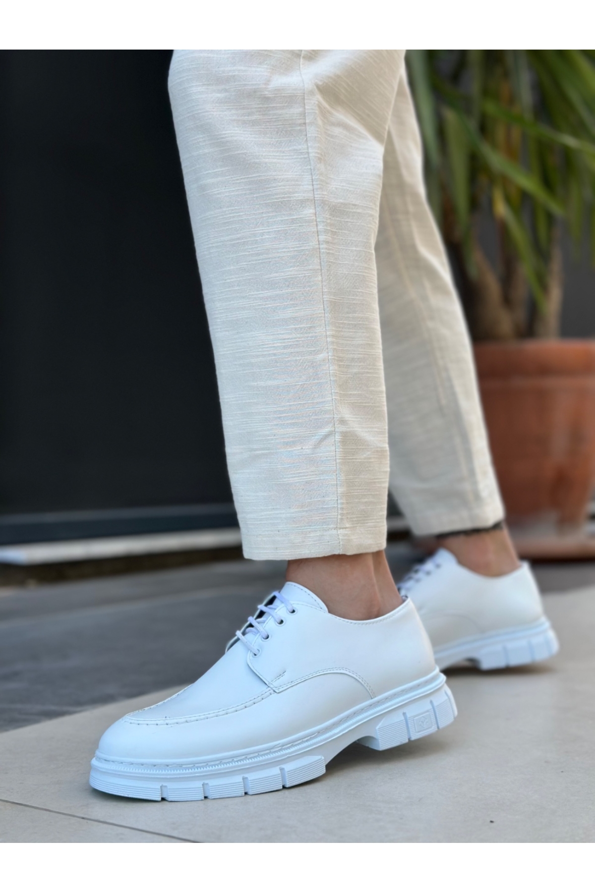 Bağcıklı Erkek Casual Ayakkabı BEYAZ RUGAN (BEYAZ TABAN) - Görsel 3