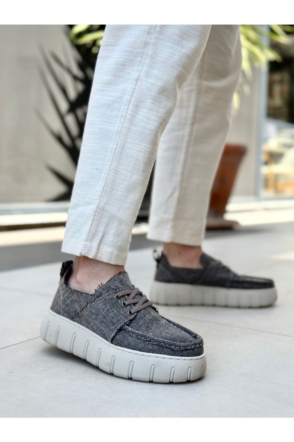 Bağcıklı Keten Erkek Günlük Ayakkabı KAHVERENGİ (KREM TABAN) - Görsel 2