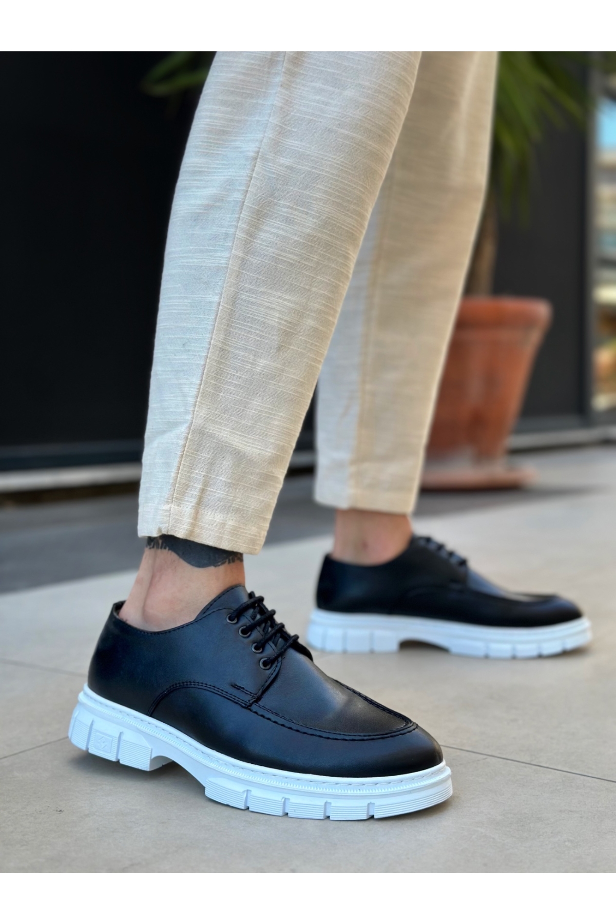 Bağcıklı Erkek Casual Ayakkabı SİYAH (BEYAZ TABAN) - Görsel 2