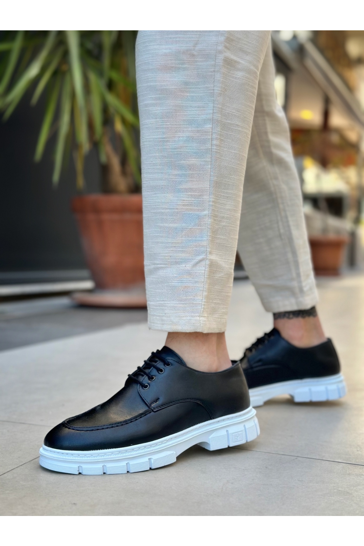 Bağcıklı Erkek Casual Ayakkabı SİYAH (BEYAZ TABAN) - Görsel 4