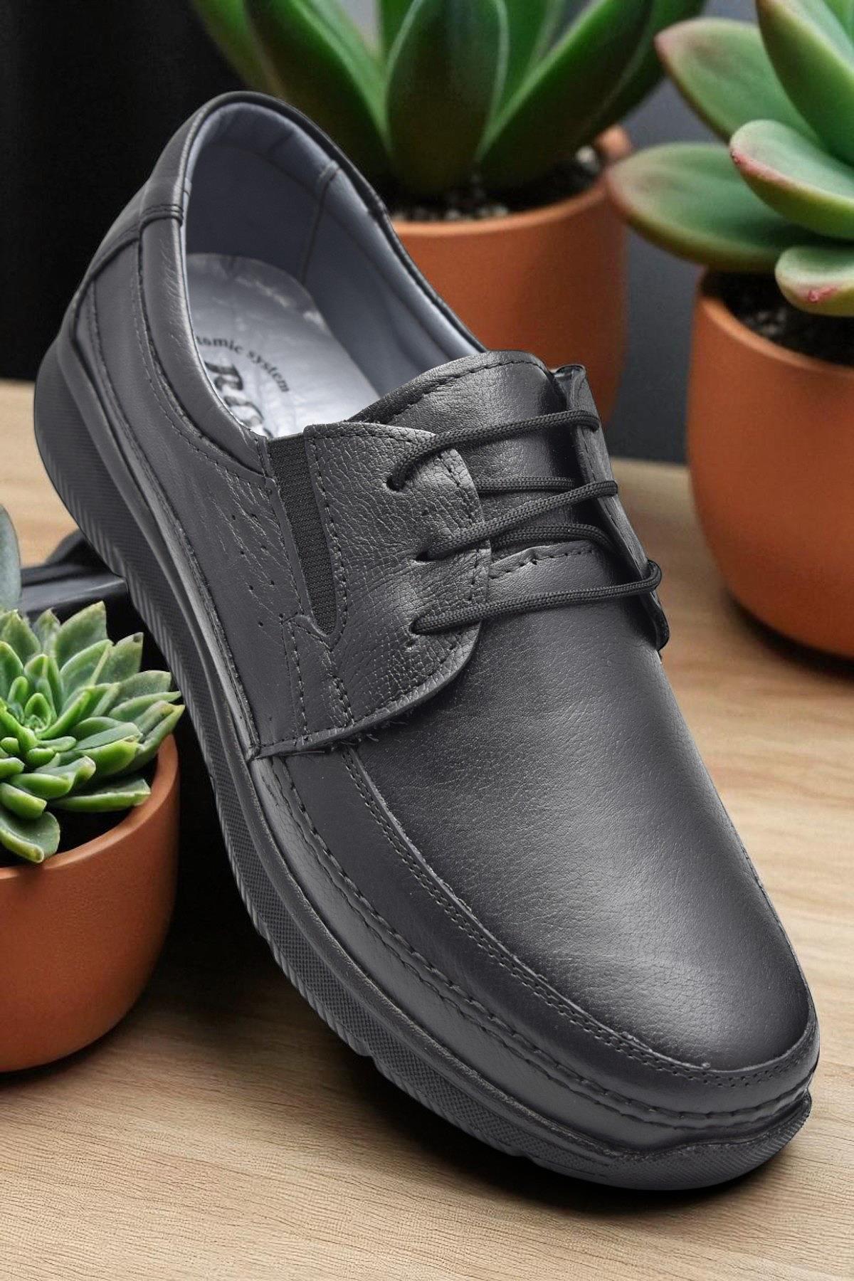 5884 Ortopedik Taban Siyah Hakiki Deri Erkek Ayakkabı Mevsimlik - Görsel 3