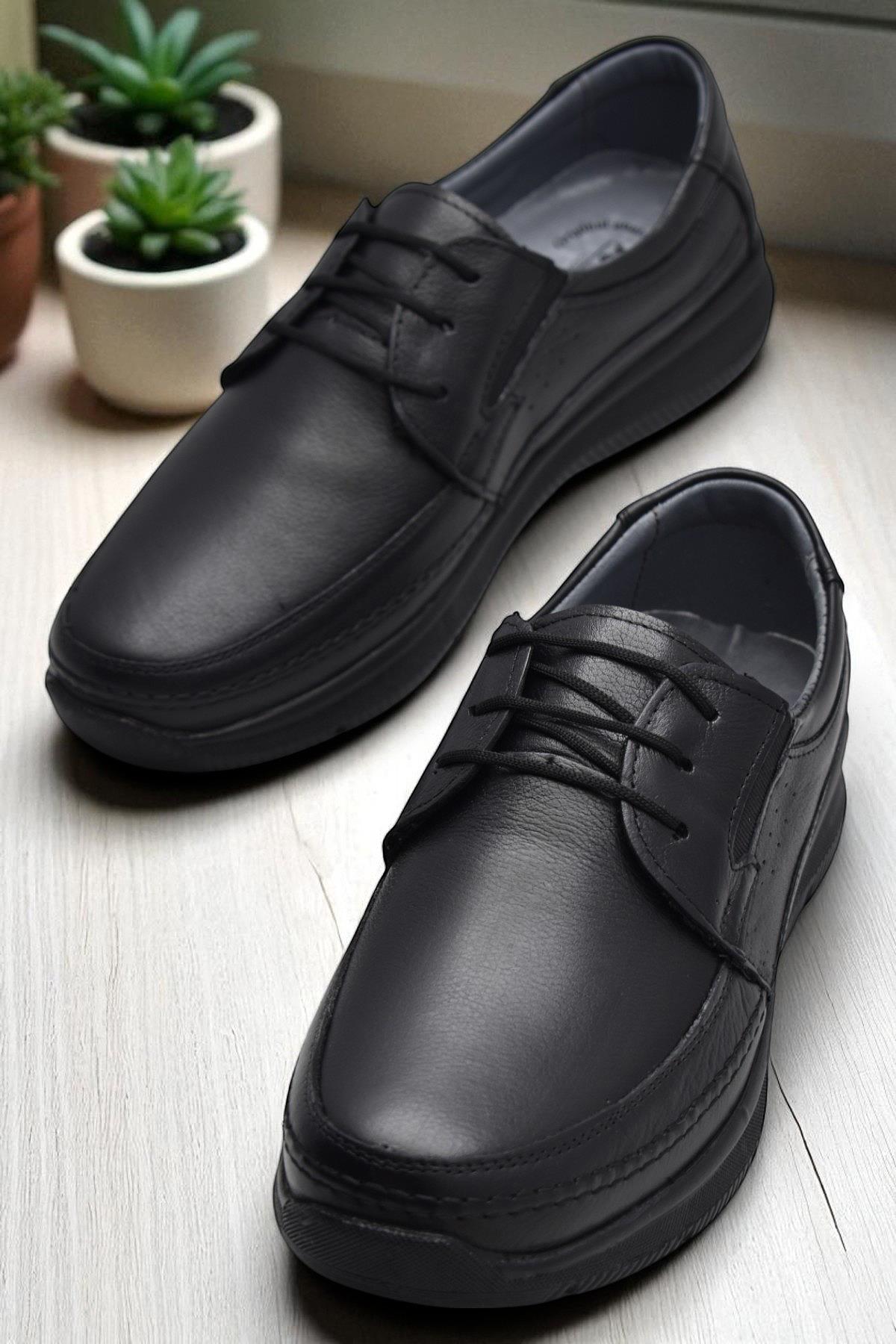 5884 Ortopedik Taban Siyah Hakiki Deri Erkek Ayakkabı Mevsimlik - Görsel 5