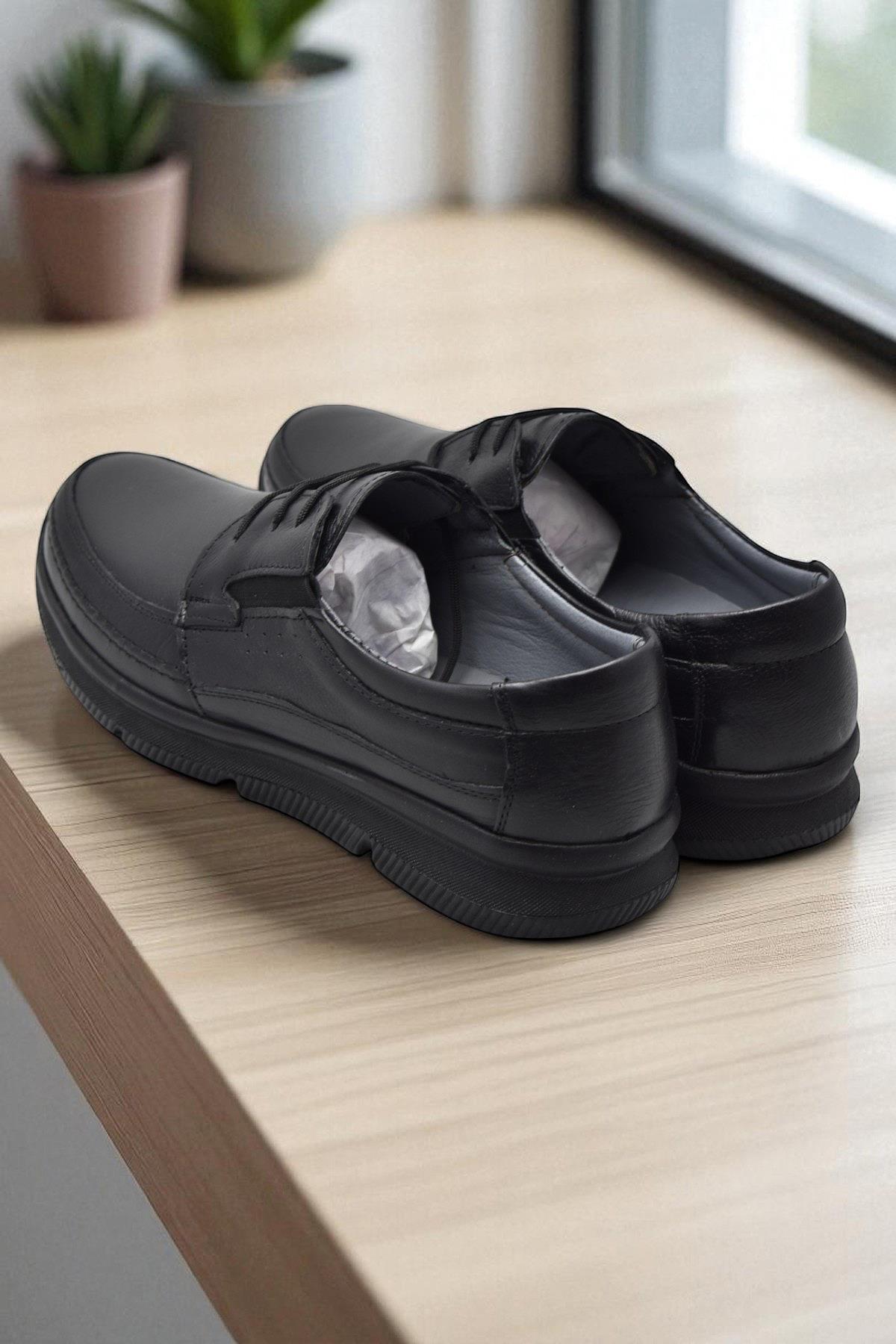 5884 Ortopedik Taban Siyah Hakiki Deri Erkek Ayakkabı Mevsimlik - Görsel 6