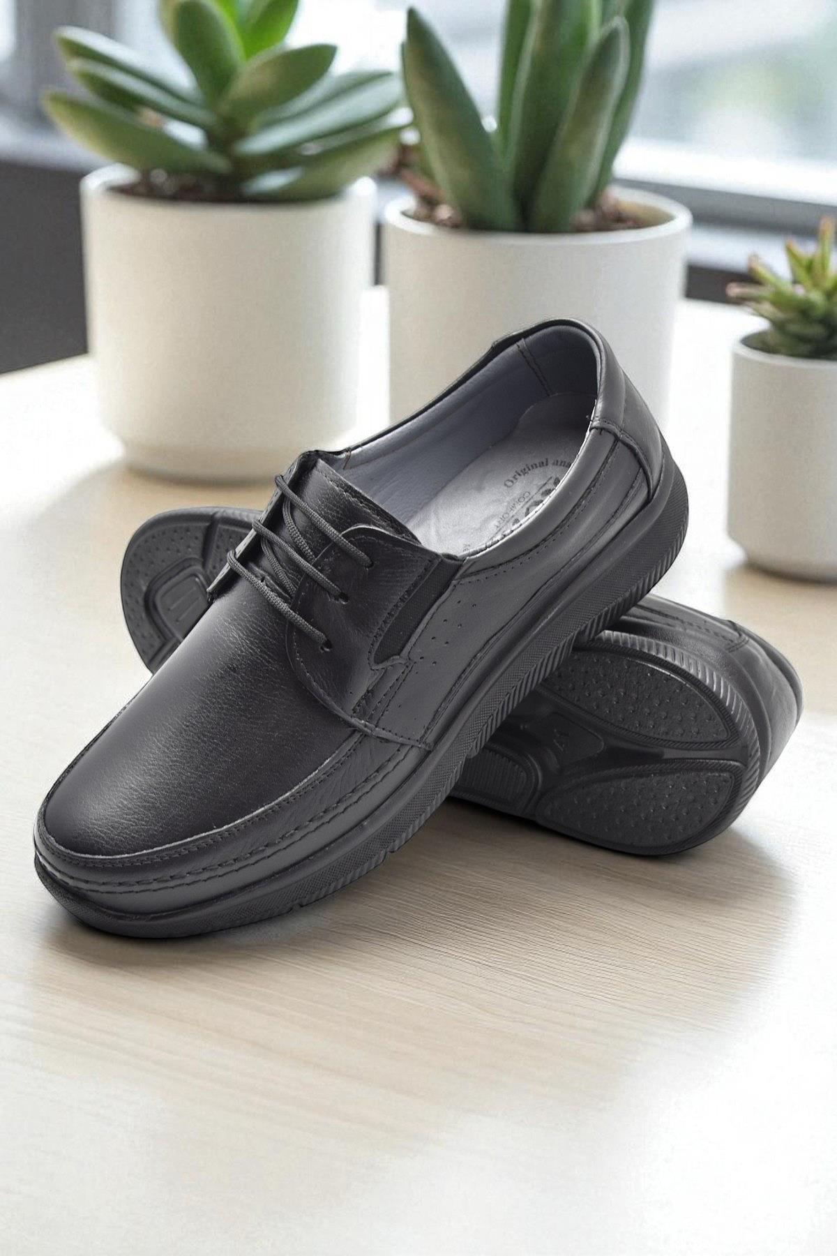 5884 Ortopedik Taban Siyah Hakiki Deri Erkek Ayakkabı Mevsimlik - Görsel 8