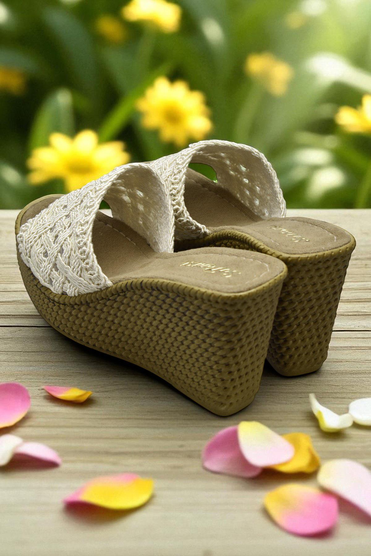 2503 10.5 cm Dolgu Topuklu Kadın Terlik Ayakkabı Düğün Nişan Abiye Kadın Ayakkabısı - Görsel 4