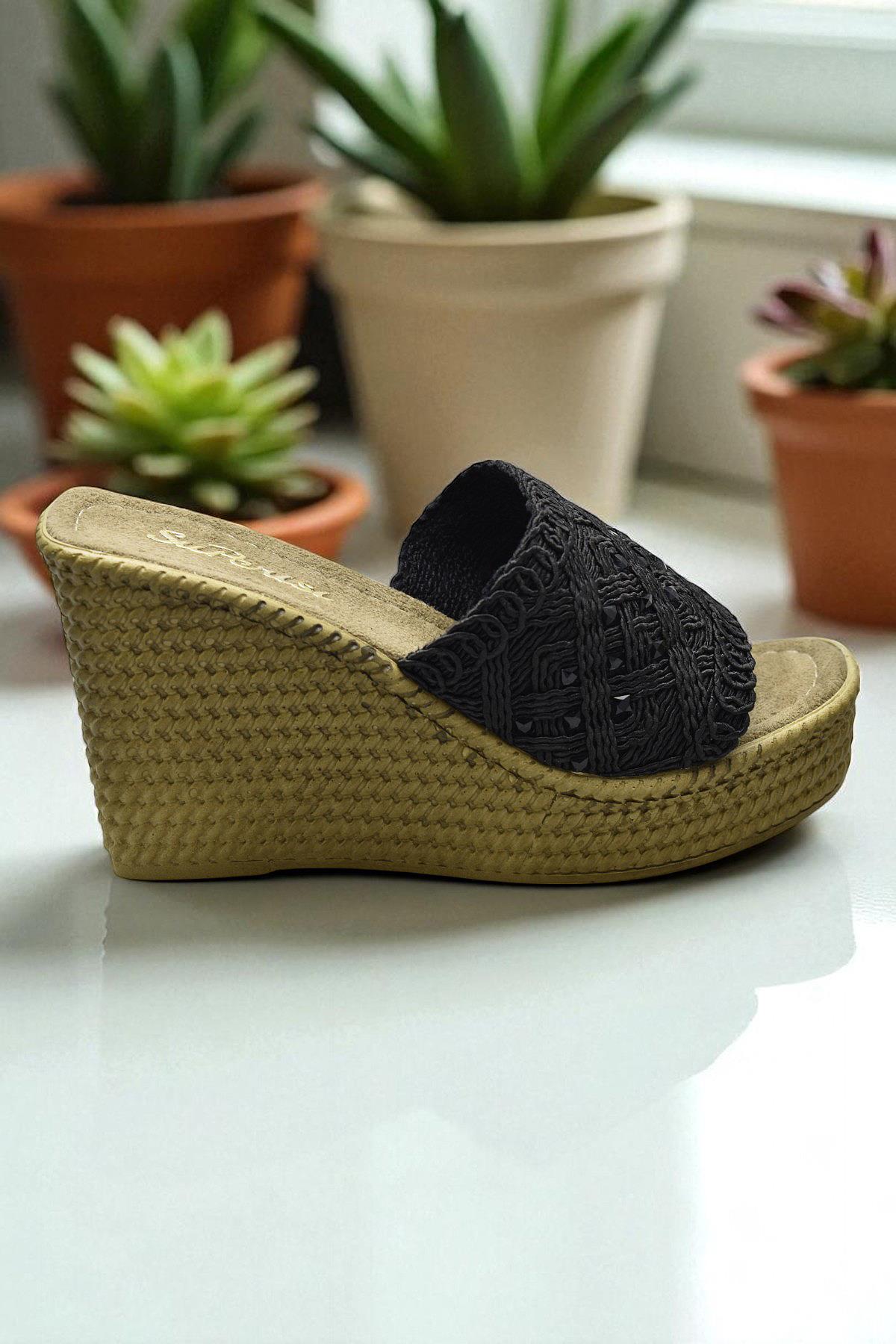 2503 10.5 cm Dolgu Topuklu Kadın Terlik Ayakkabı Düğün Nişan Abiye Kadın Ayakkabısı - Görsel 2