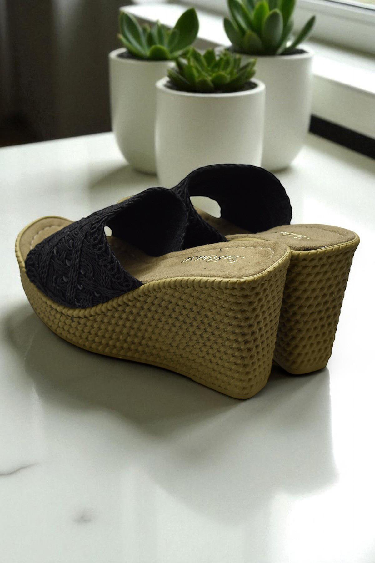 2503 10.5 cm Dolgu Topuklu Kadın Terlik Ayakkabı Düğün Nişan Abiye Kadın Ayakkabısı - Görsel 6