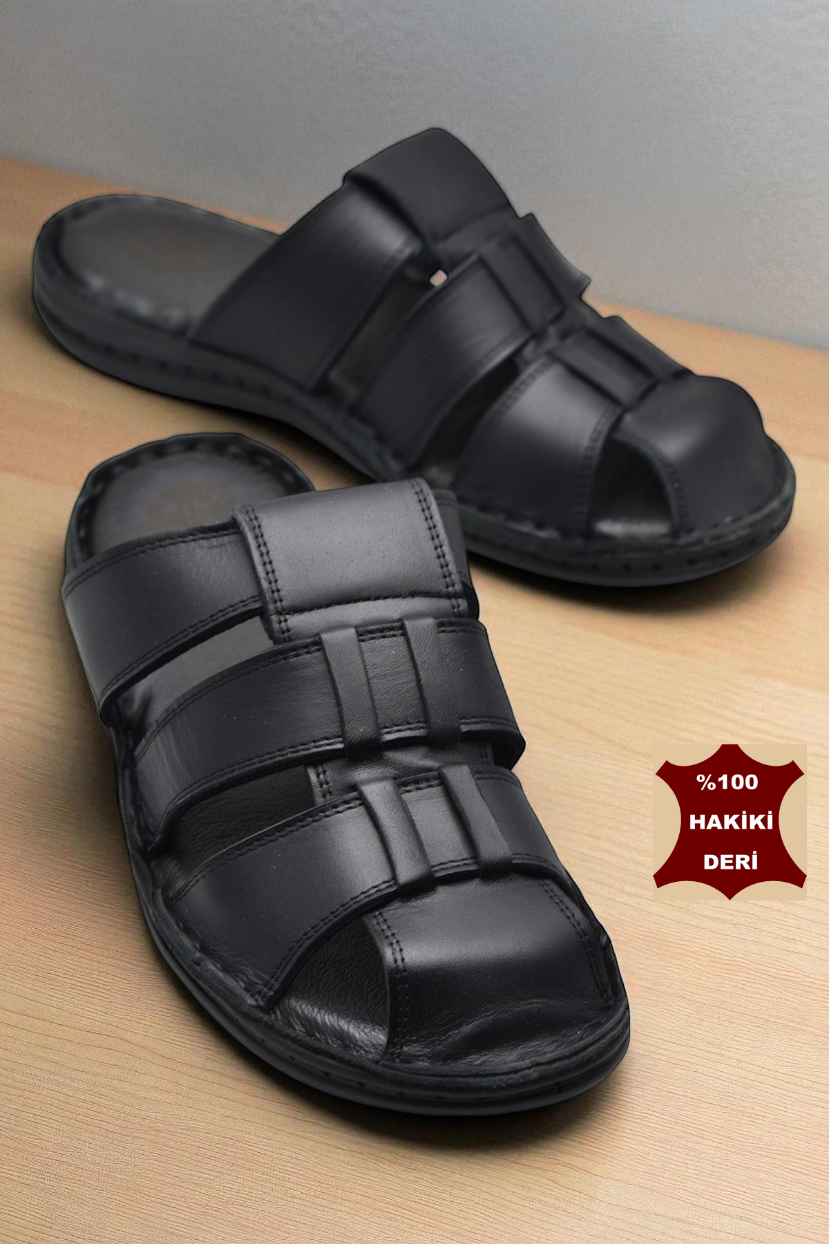 089 Puff Ortopedik Taban Günlük Hakiki Deri Erkek Terlik Erkek Kapalı Terlik - Görsel 4