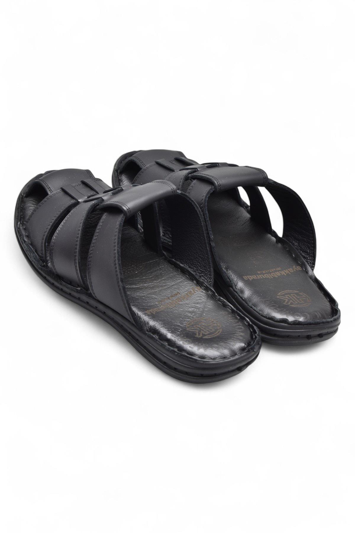 089 Puff Ortopedik Taban Günlük Hakiki Deri Erkek Terlik Erkek Kapalı Terlik - Görsel 5