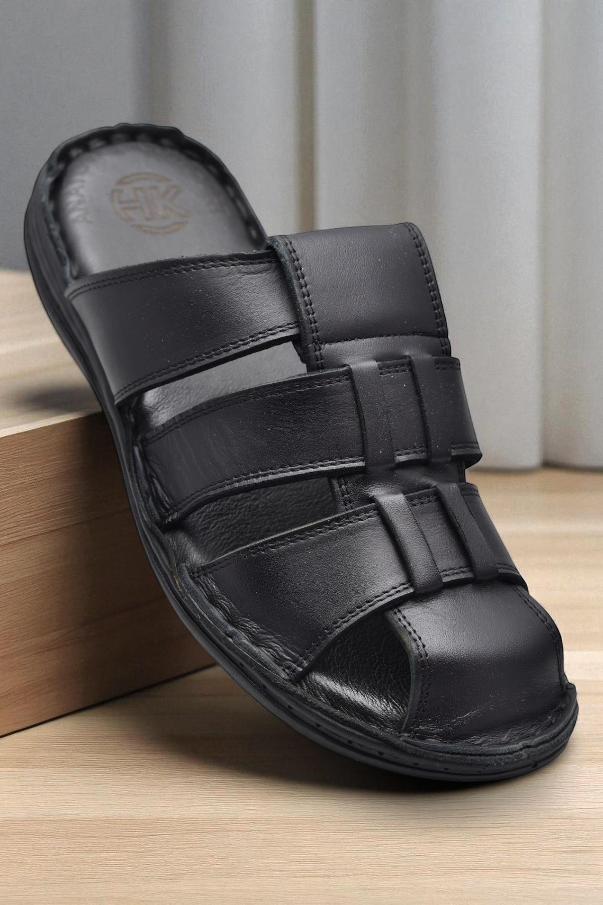 089 Puff Ortopedik Taban Günlük Hakiki Deri Erkek Terlik Erkek Kapalı Terlik - Görsel 7