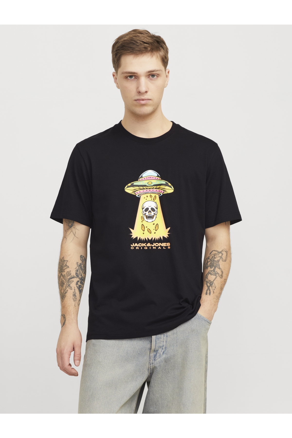 Jack Jones Joranatomy Skull Tee Ss Crew Neck Ln Erkek Siyah Tshirt