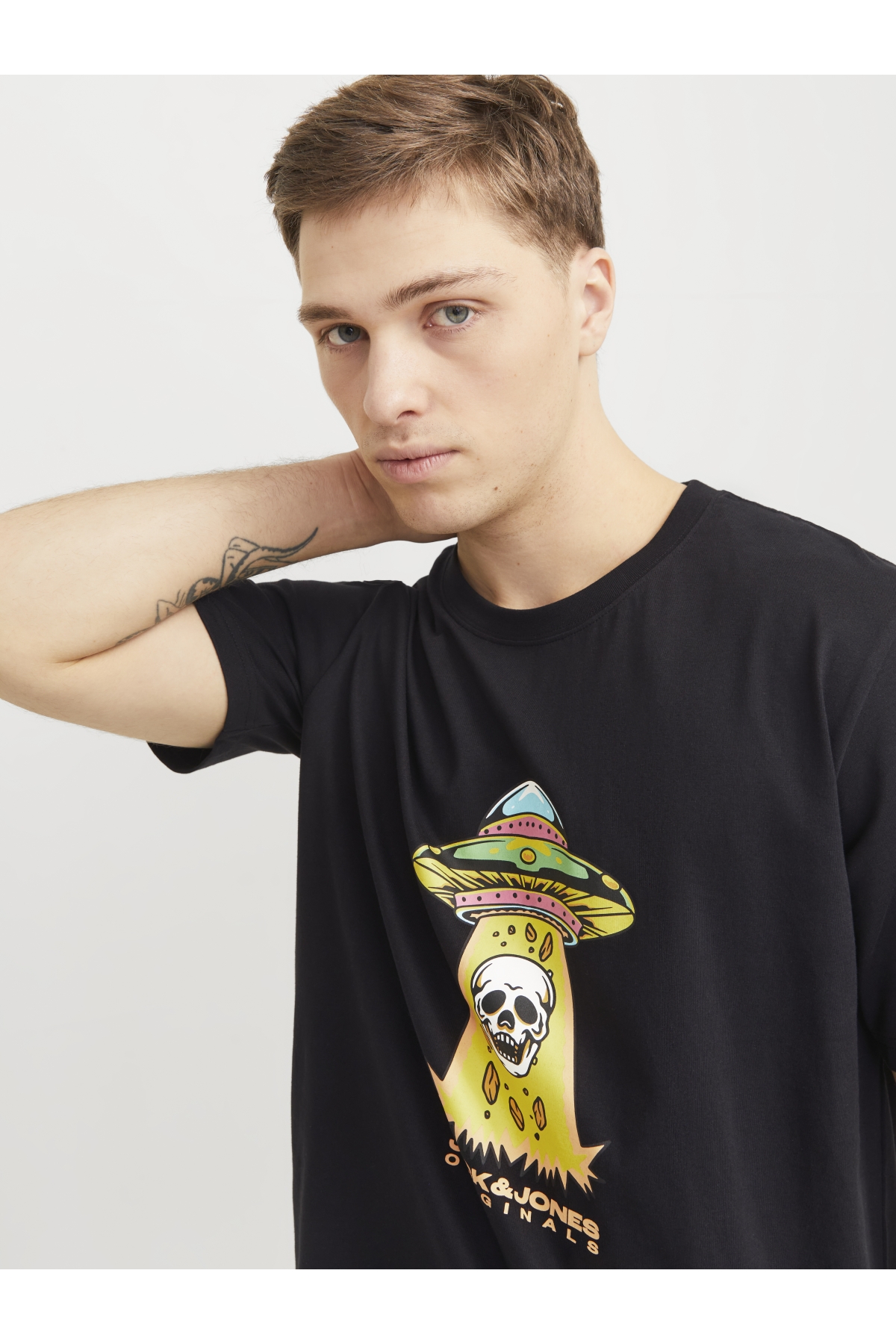 Jack Jones Joranatomy Skull Tee Ss Crew Neck Ln Erkek Siyah Tshirt