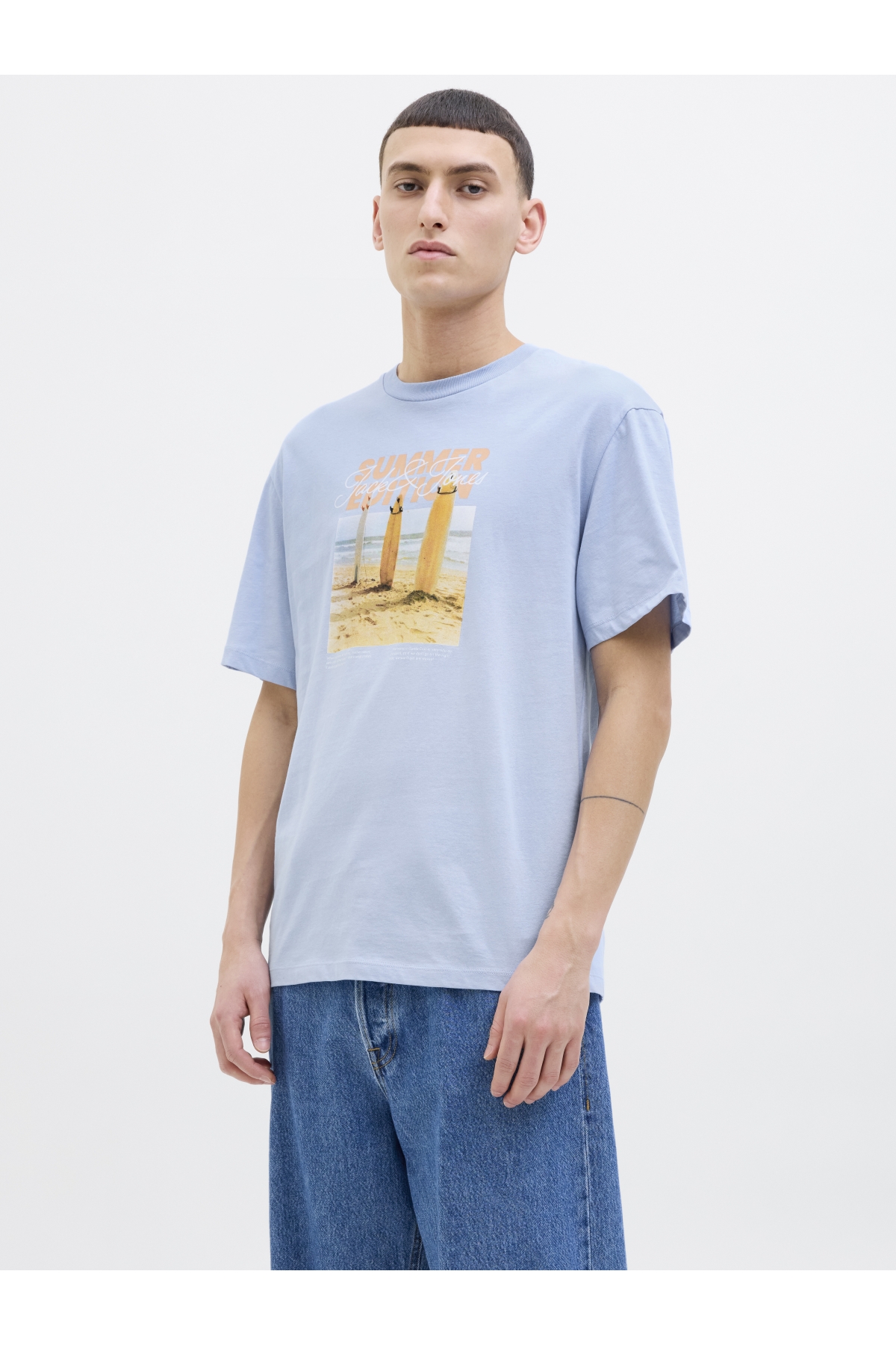 Jack Jones Jjporto Tee Ss Crew Neck Erkek Mavi Tshirt 12269429-07