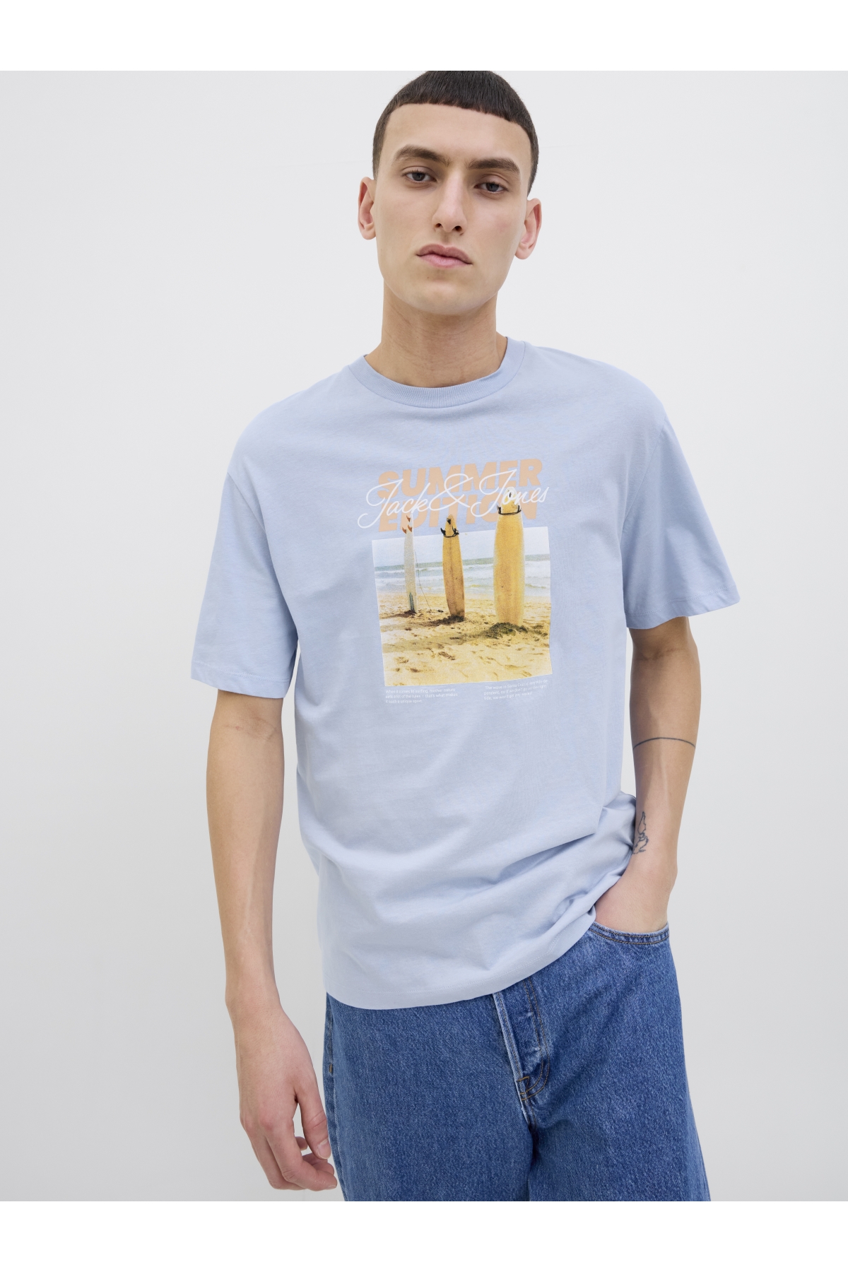 Jack Jones Jjporto Tee Ss Crew Neck Erkek Mavi Tshirt 12269429-07