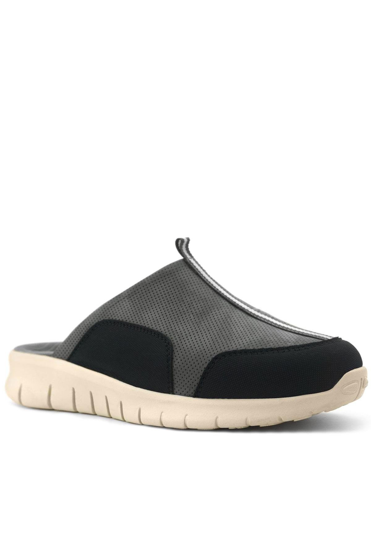 Medikal Hakiki Deri Gri Siyah Krem Tabanlı Comfort Spor Terlik - Görsel 3