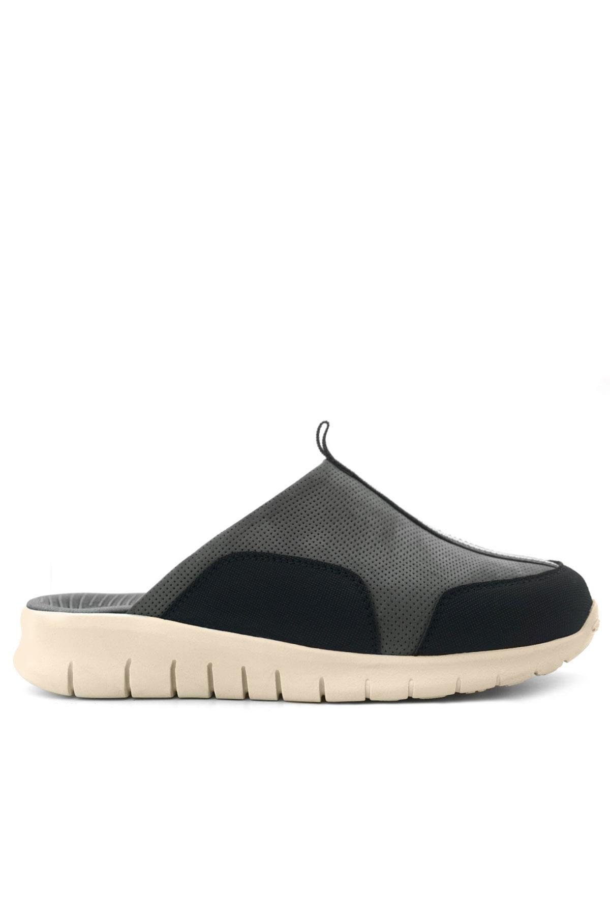 Medikal Hakiki Deri Gri Siyah Krem Tabanlı Comfort Spor Terlik - Görsel 4