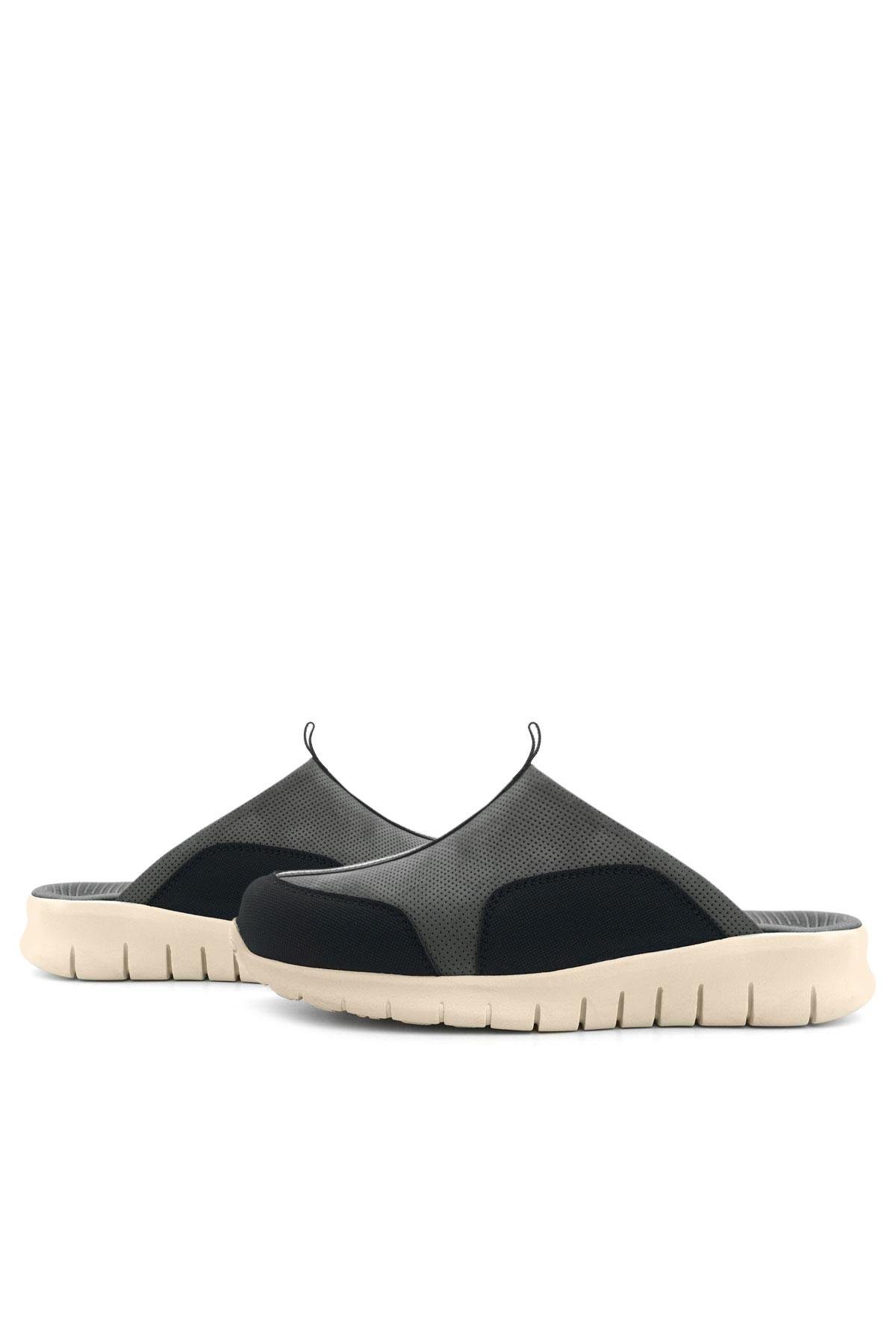 Medikal Hakiki Deri Gri Siyah Krem Tabanlı Comfort Spor Terlik - Görsel 9