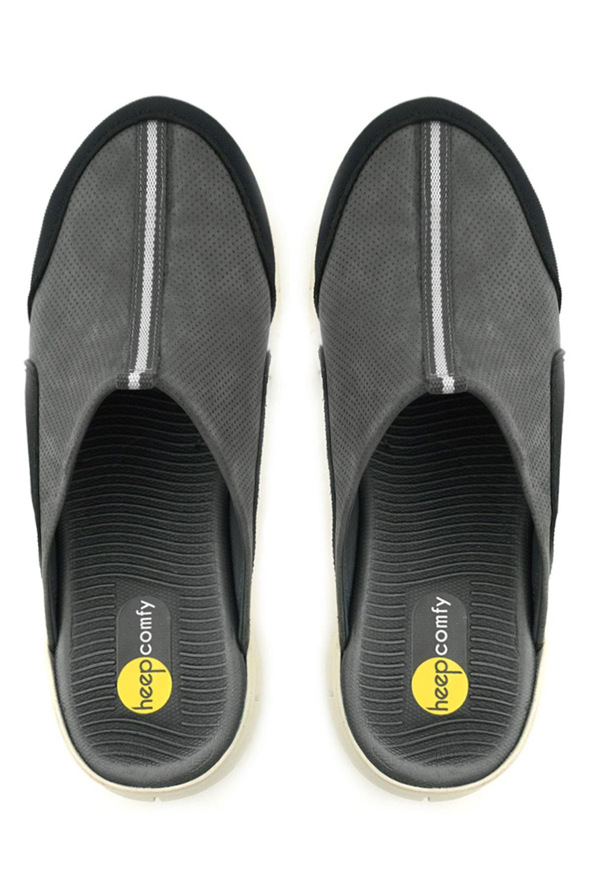 Medikal Hakiki Deri Gri Siyah Krem Tabanlı Comfort Spor Terlik - Görsel 10