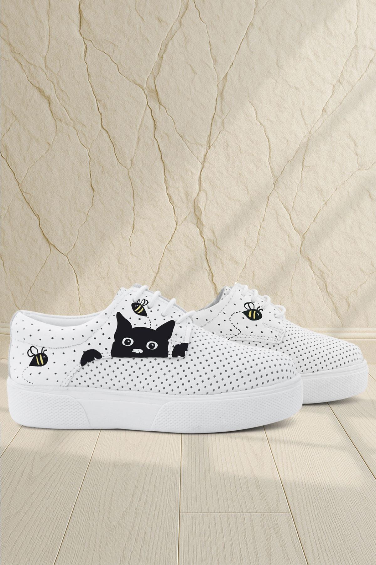 Tbons Özel Tasarım Hakiki Deri Beyaz Lastikli Çocuk Günlük Ayakkabı - Görsel 4