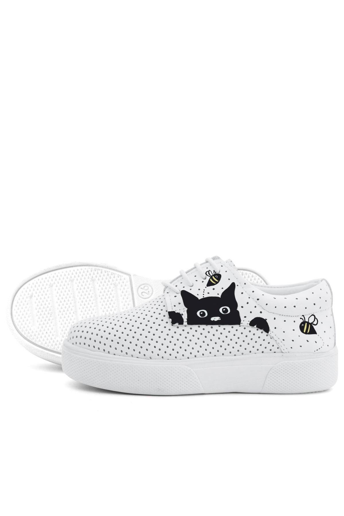 Tbons Özel Tasarım Hakiki Deri Beyaz Lastikli Çocuk Günlük Ayakkabı - Görsel 8