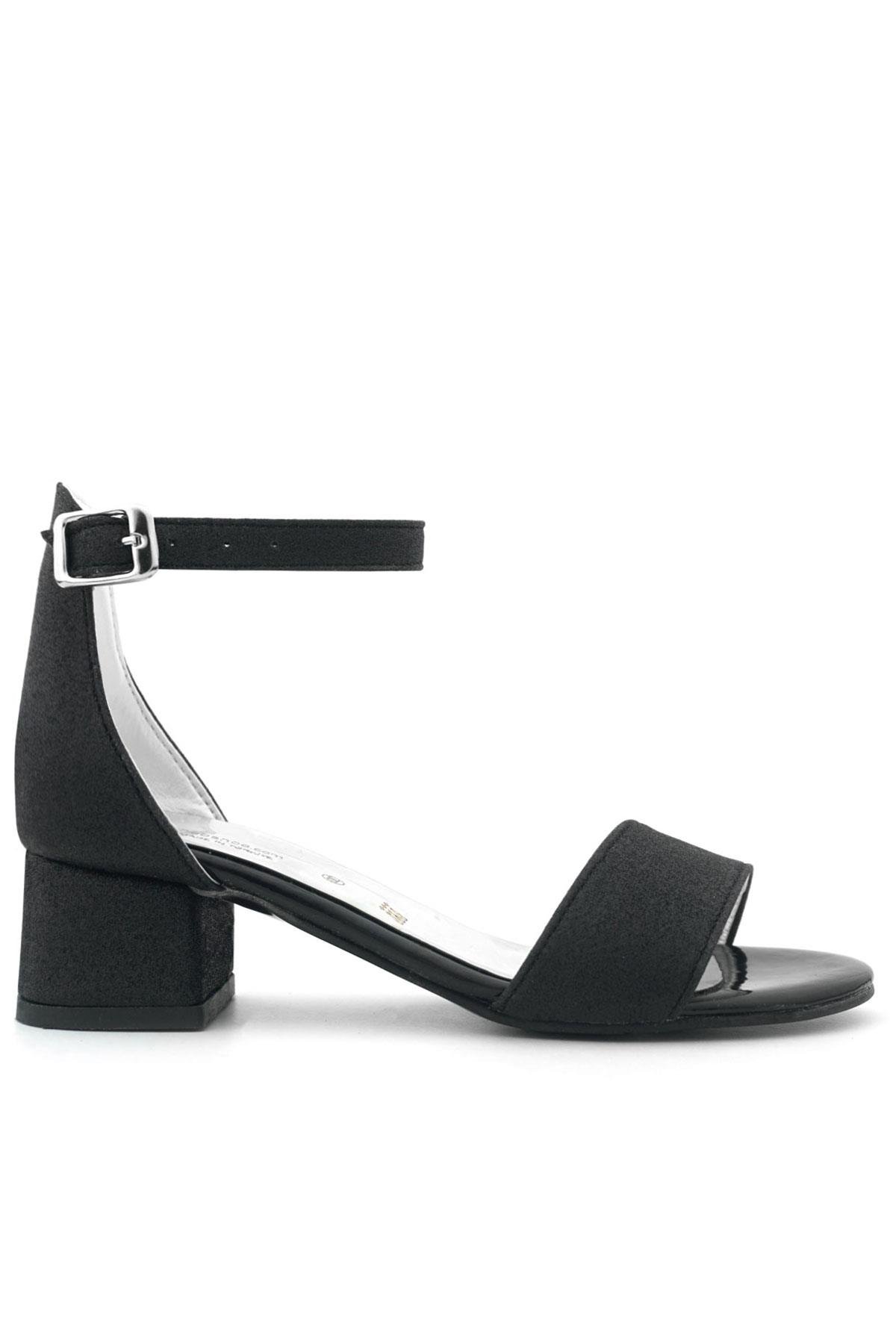 Lilo Simli Siyah Tek Bantlı Kız Çocuk Topuklu Abiye Ayakkabı - Görsel 2