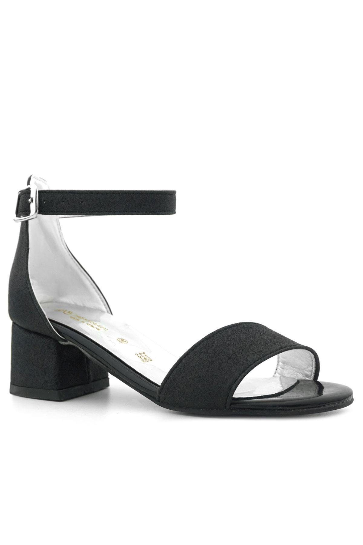 Lilo Simli Siyah Tek Bantlı Kız Çocuk Topuklu Abiye Ayakkabı - Görsel 3