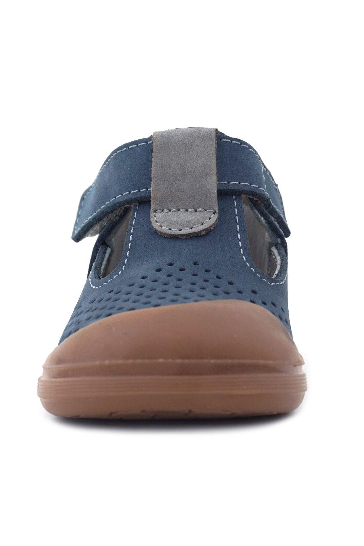 Shaun Hakiki Deri Lacivert Gri Cırtlı Anatomik Bebek Sandalet - Görsel 6