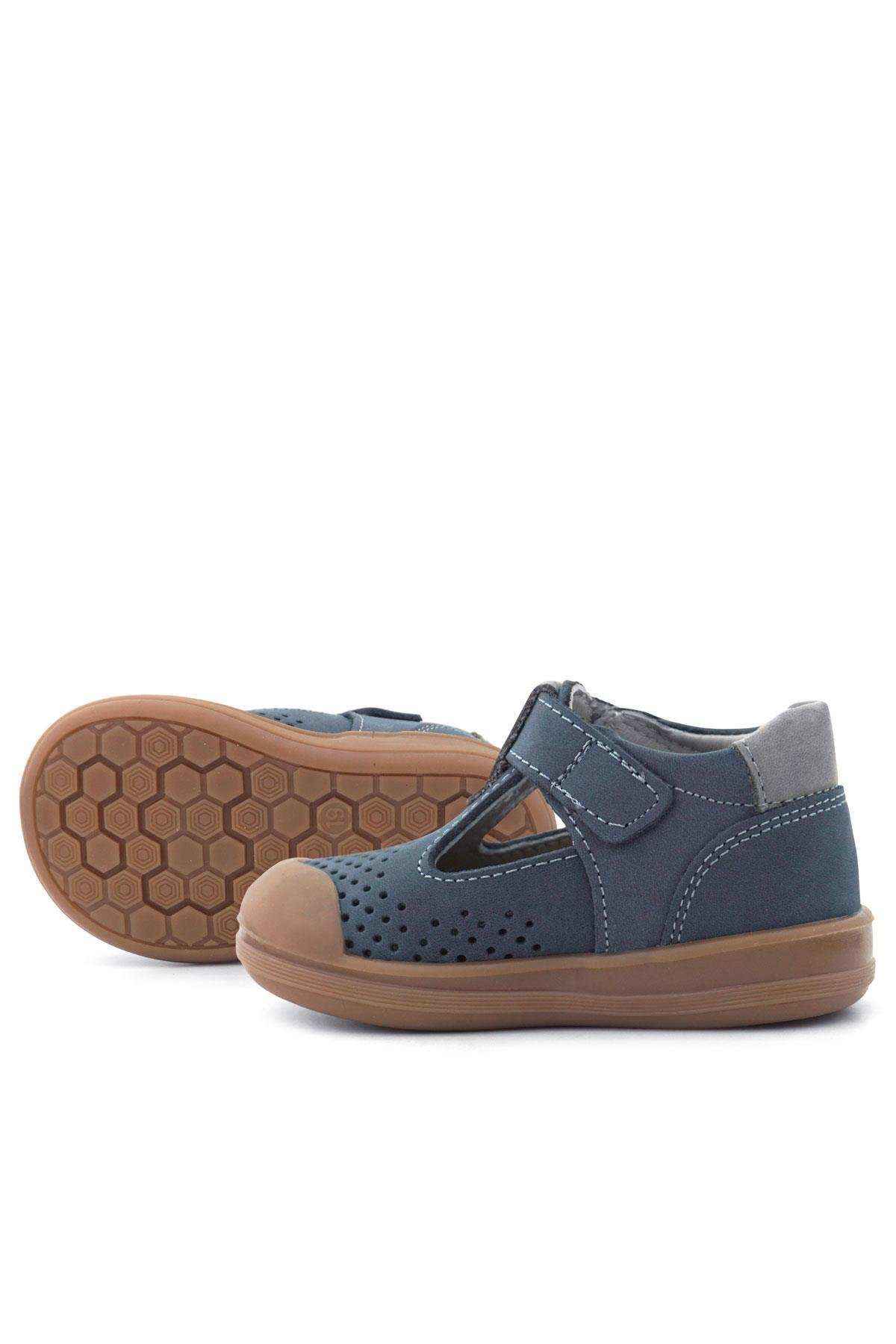 Shaun Hakiki Deri Lacivert Gri Cırtlı Anatomik Bebek Sandalet - Görsel 9