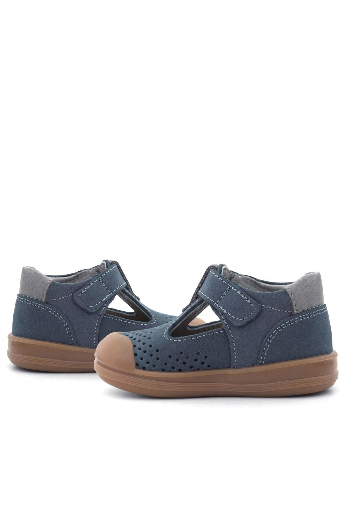 Shaun Hakiki Deri Lacivert Gri Cırtlı Anatomik Bebek Sandalet - Görsel 10