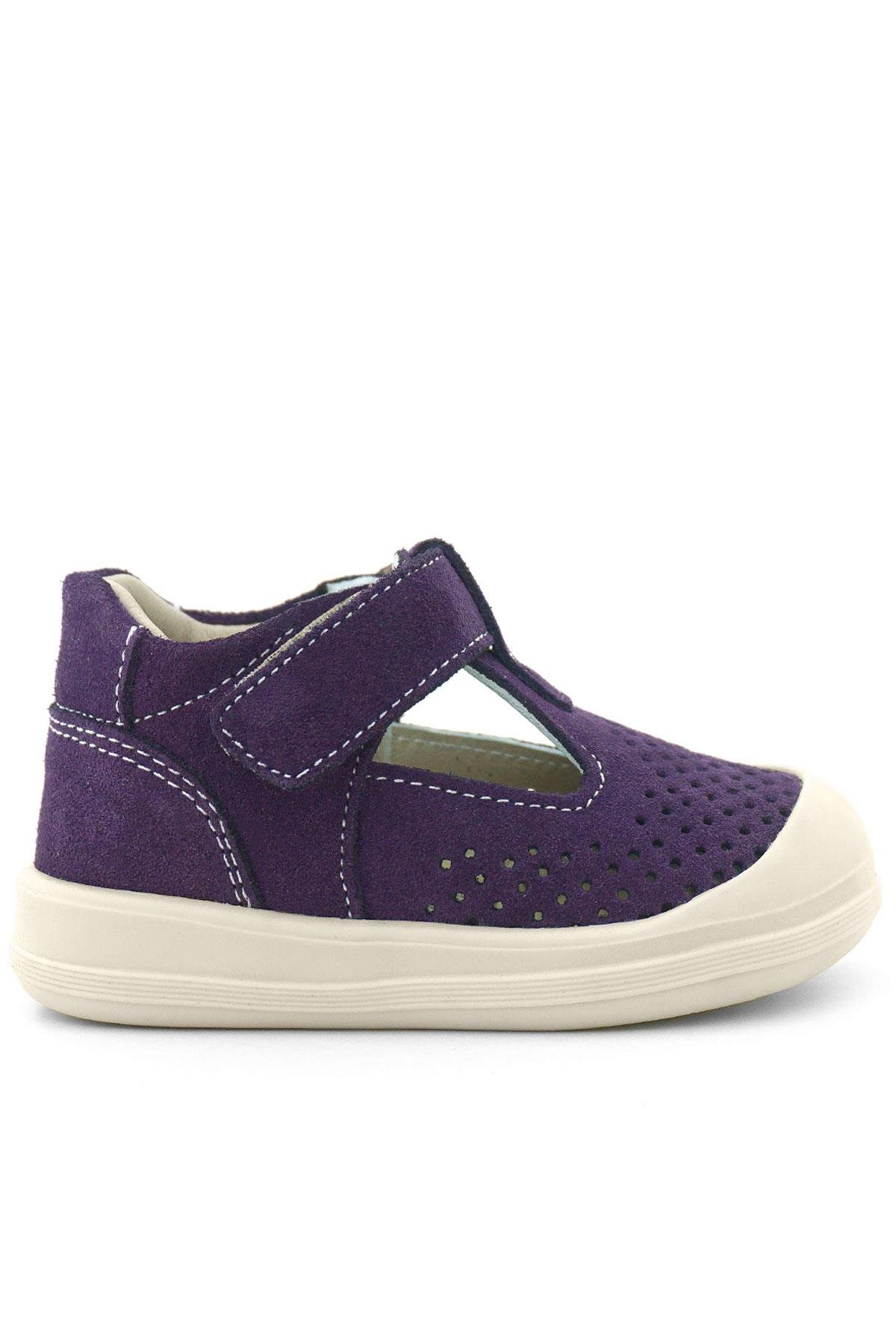Shaun Hakiki Deri Mor Beyaz Cırtlı Anatomik Bebek Sandalet - Görsel 2
