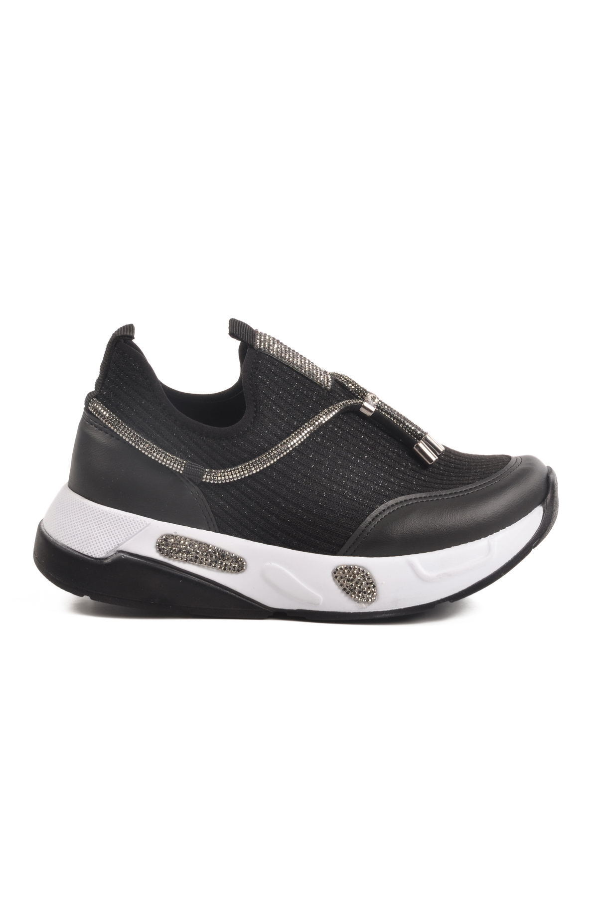 Siyah Beyaz Anorak Taş İşlemeli Kadın Casual Ayakkabı 702498 Z - Görsel 2