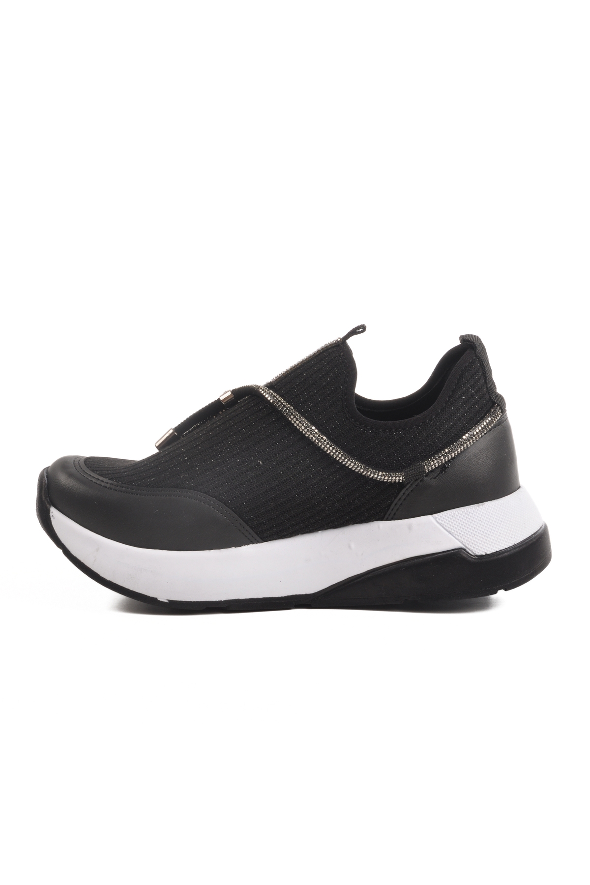 Siyah Beyaz Anorak Taş İşlemeli Kadın Casual Ayakkabı 702498 Z - Görsel 3