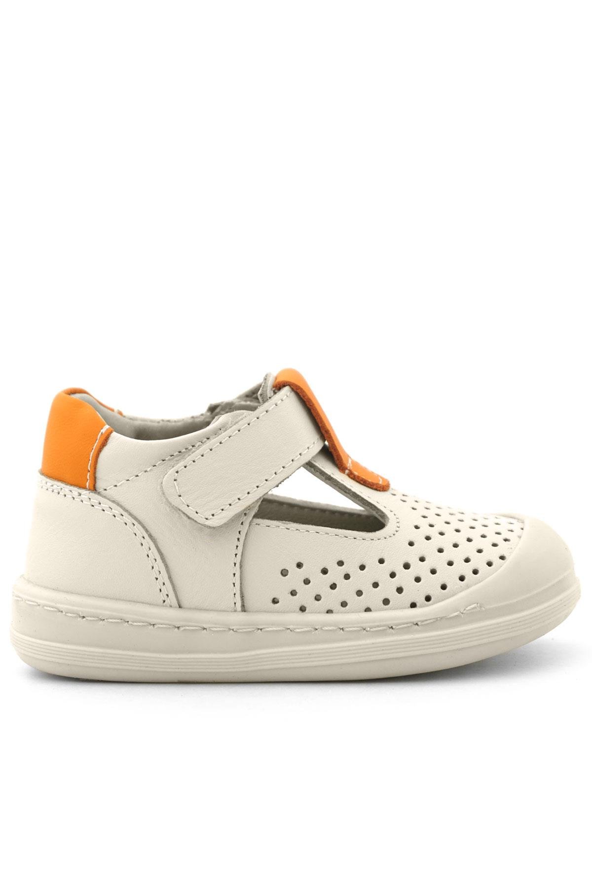 Shaun Hakiki Deri Bej Turuncu Cırtlı Anatomik Bebek Sandalet - Görsel 2