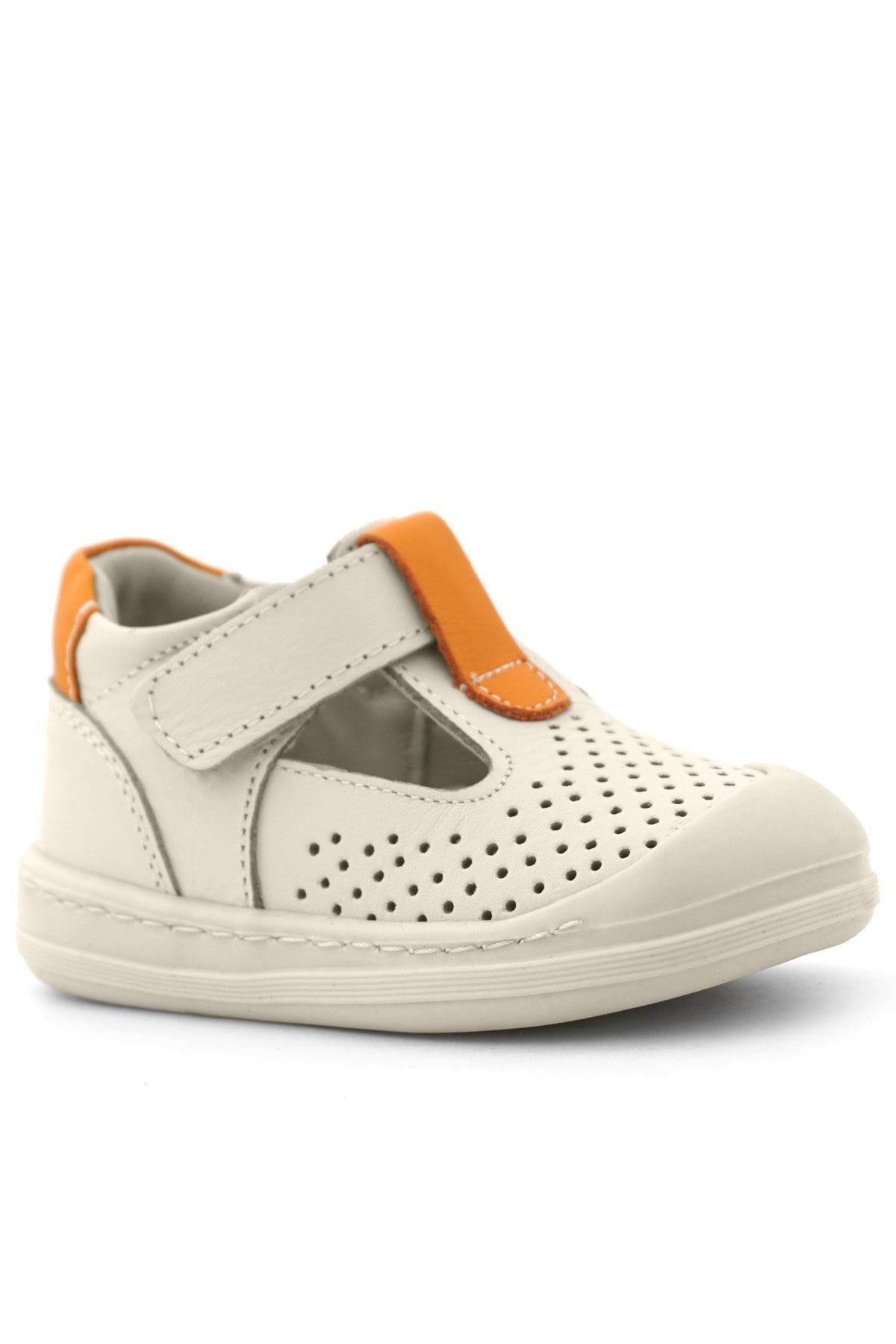 Shaun Hakiki Deri Bej Turuncu Cırtlı Anatomik Bebek Sandalet - Görsel 4