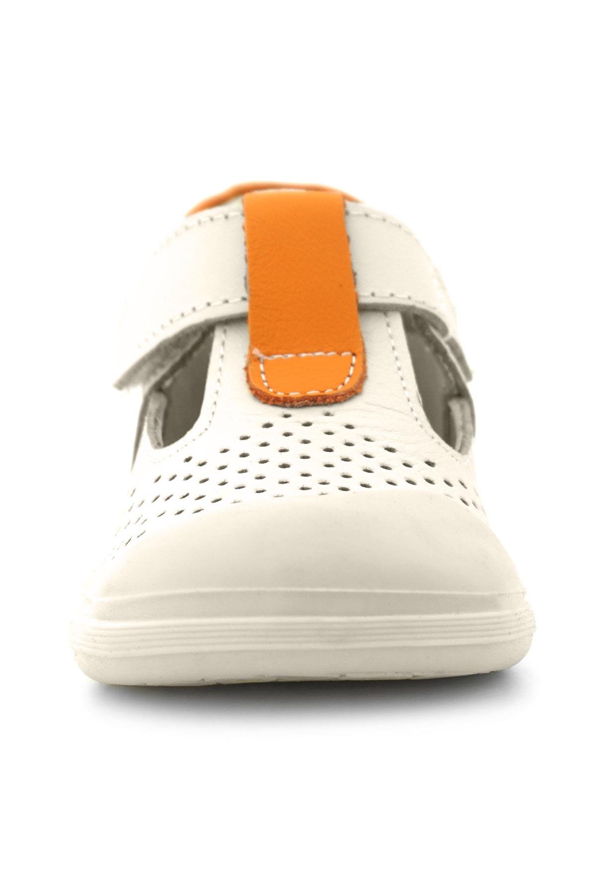 Shaun Hakiki Deri Bej Turuncu Cırtlı Anatomik Bebek Sandalet - Görsel 6