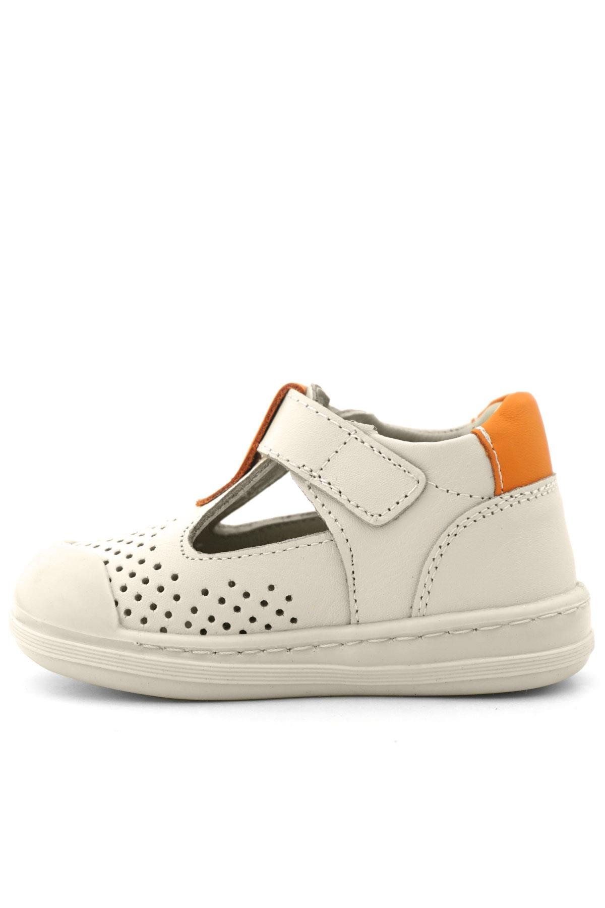 Shaun Hakiki Deri Bej Turuncu Cırtlı Anatomik Bebek Sandalet - Görsel 7