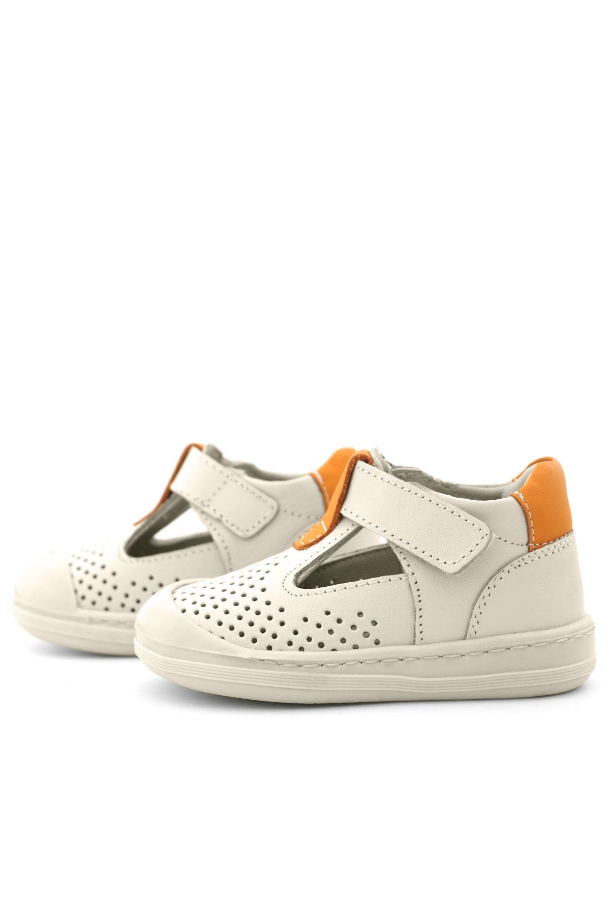 Shaun Hakiki Deri Bej Turuncu Cırtlı Anatomik Bebek Sandalet - Görsel 8