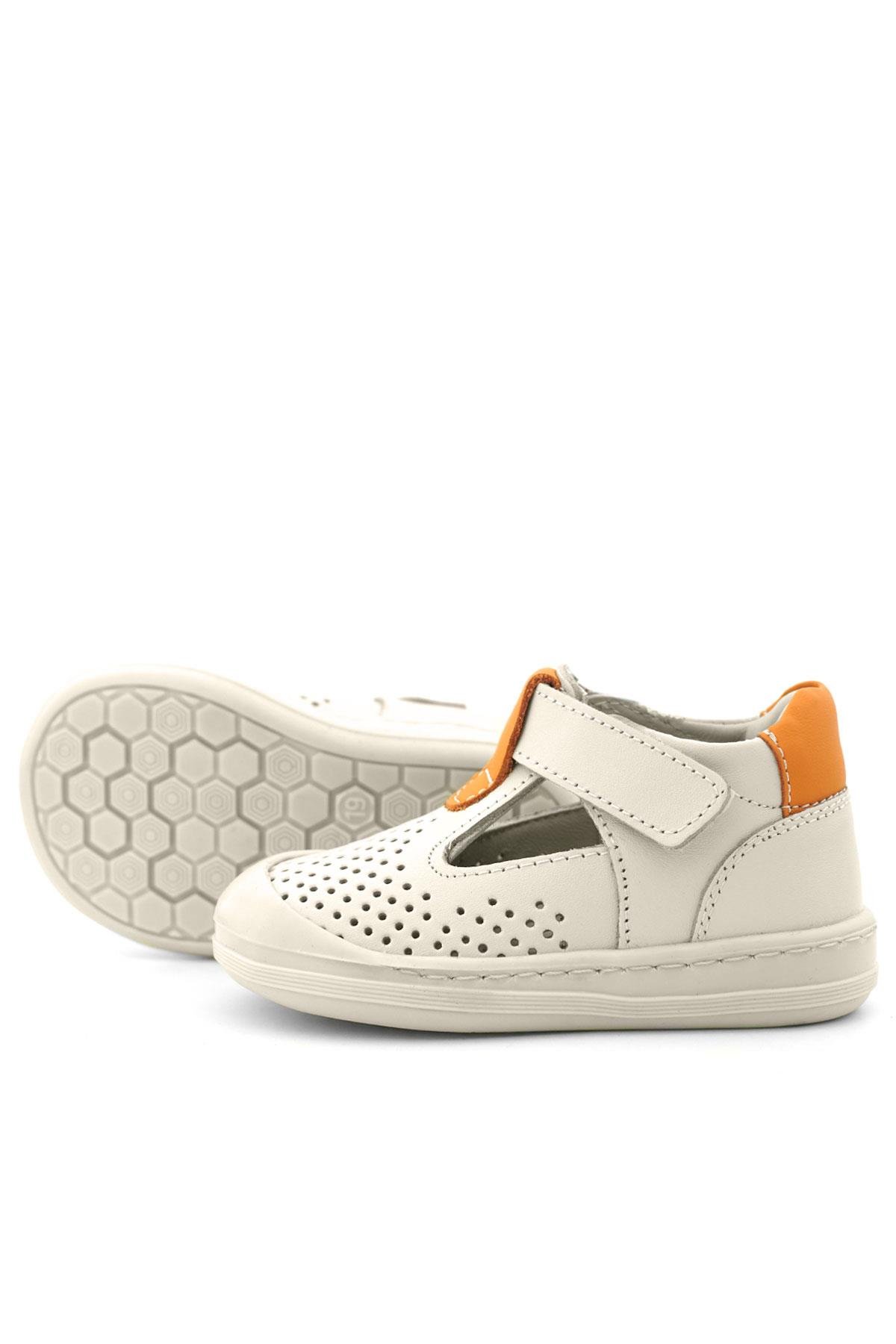 Shaun Hakiki Deri Bej Turuncu Cırtlı Anatomik Bebek Sandalet - Görsel 9