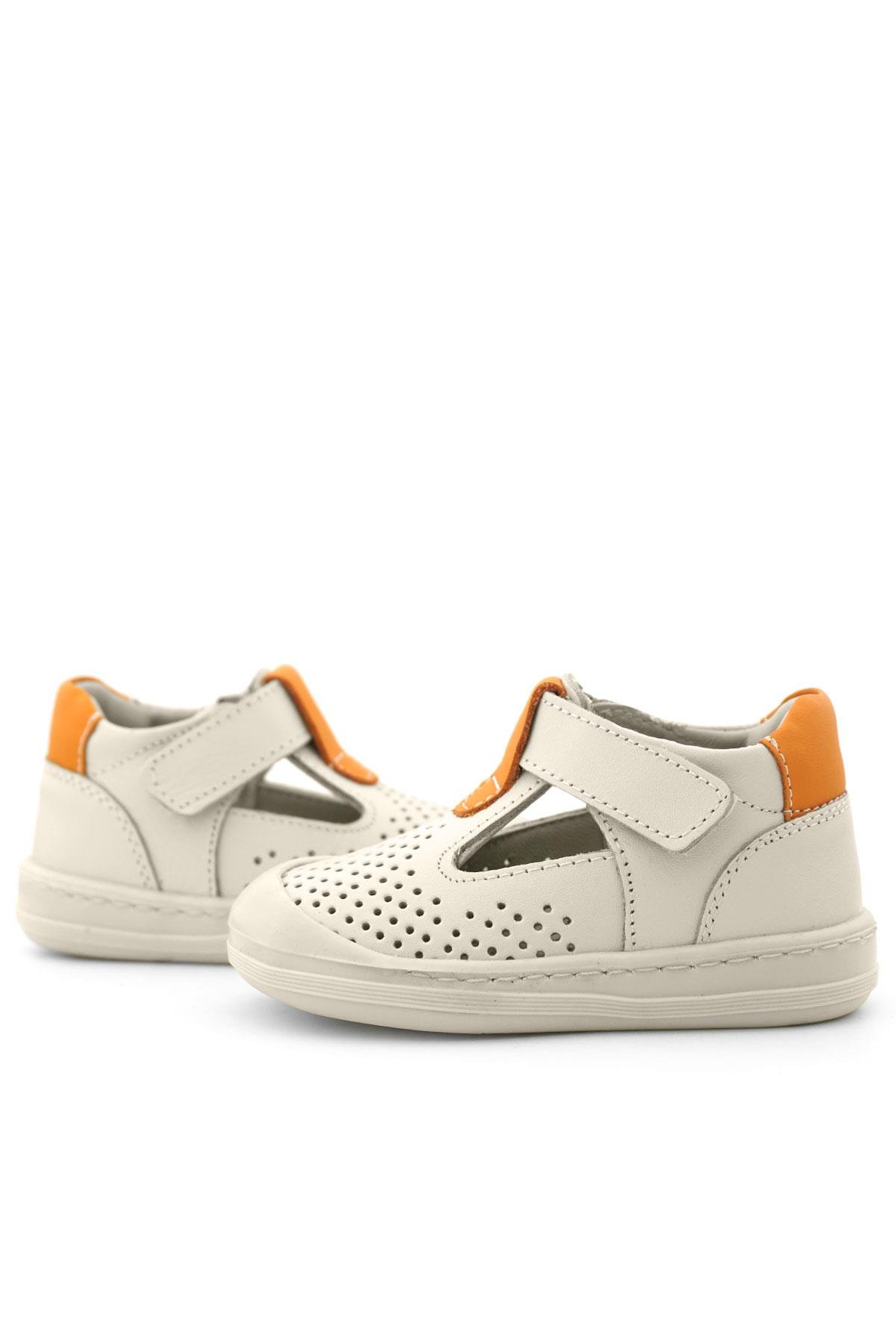 Shaun Hakiki Deri Bej Turuncu Cırtlı Anatomik Bebek Sandalet - Görsel 10