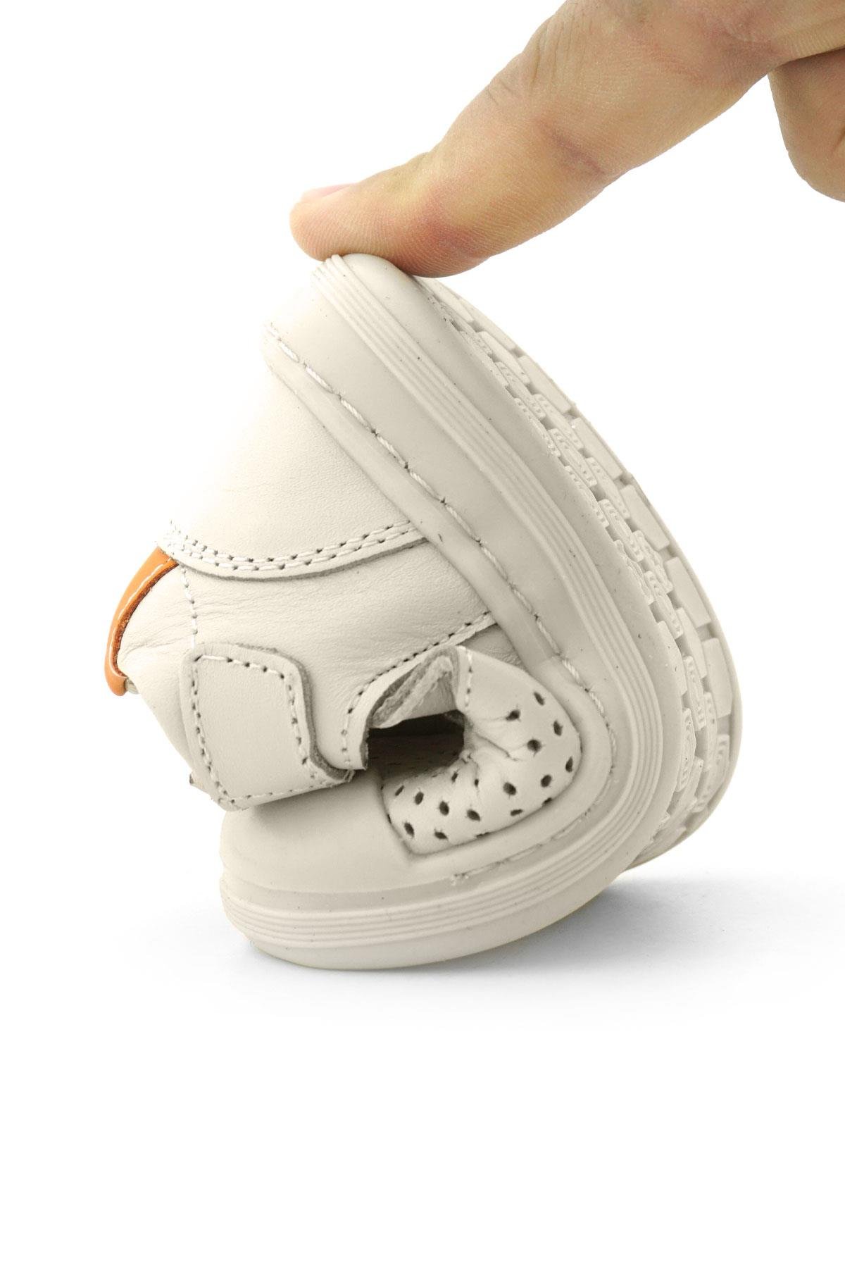 Shaun Hakiki Deri Bej Turuncu Cırtlı Anatomik Bebek Sandalet - Görsel 11