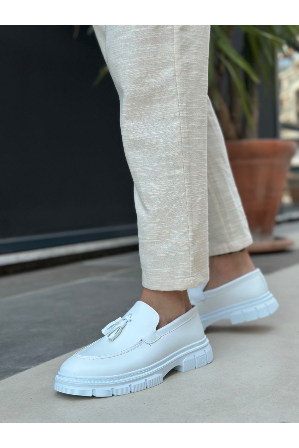 Püsküllü Erkek Casual Ayakkabı BEYAZ (BEYAZ TABAN) - Görsel 3