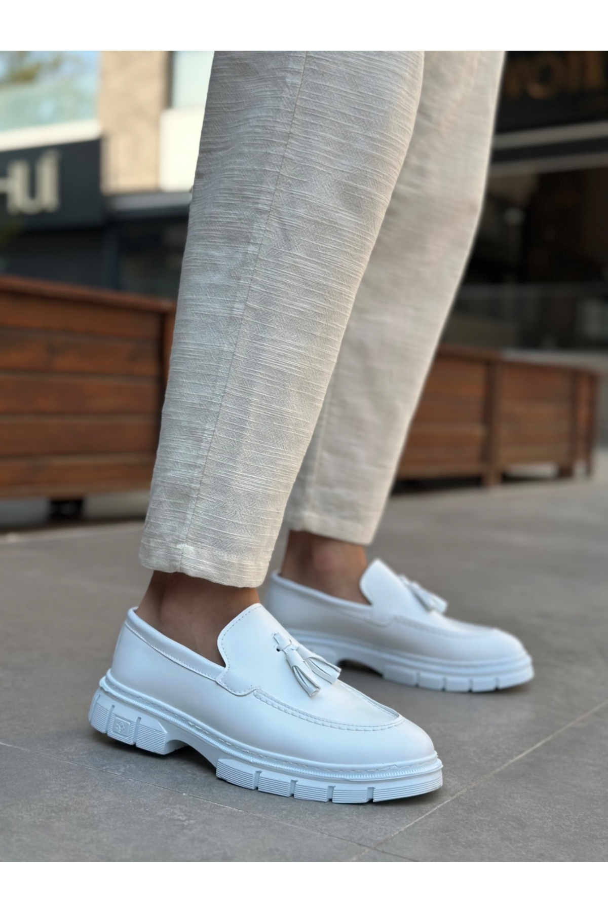 Püsküllü Erkek Casual Ayakkabı BEYAZ (BEYAZ TABAN) - Görsel 4