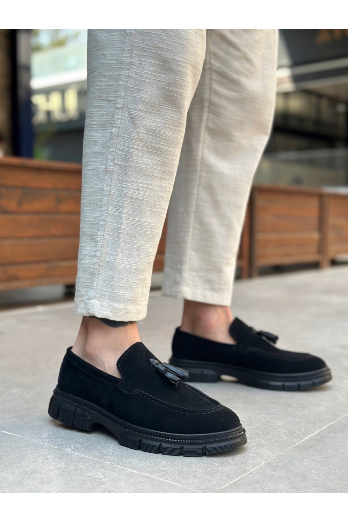 Püsküllü Erkek Casual Ayakkabı SİYAH SÜET (SİYAH TABAN) - Görsel 4