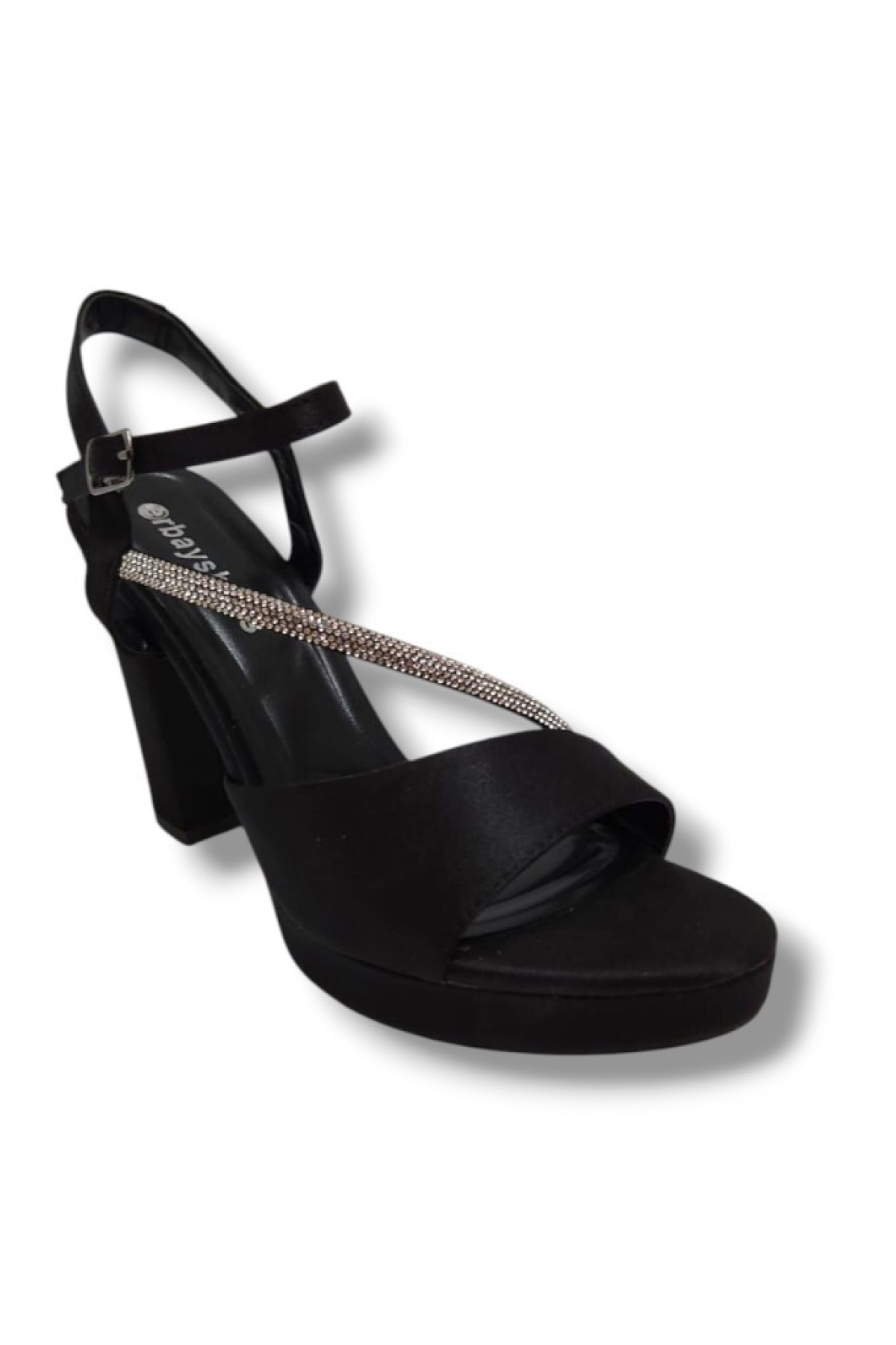 341-25 Saten Şerit Taşlı Yüksek Topuk Kadın Sandalet - Görsel 2